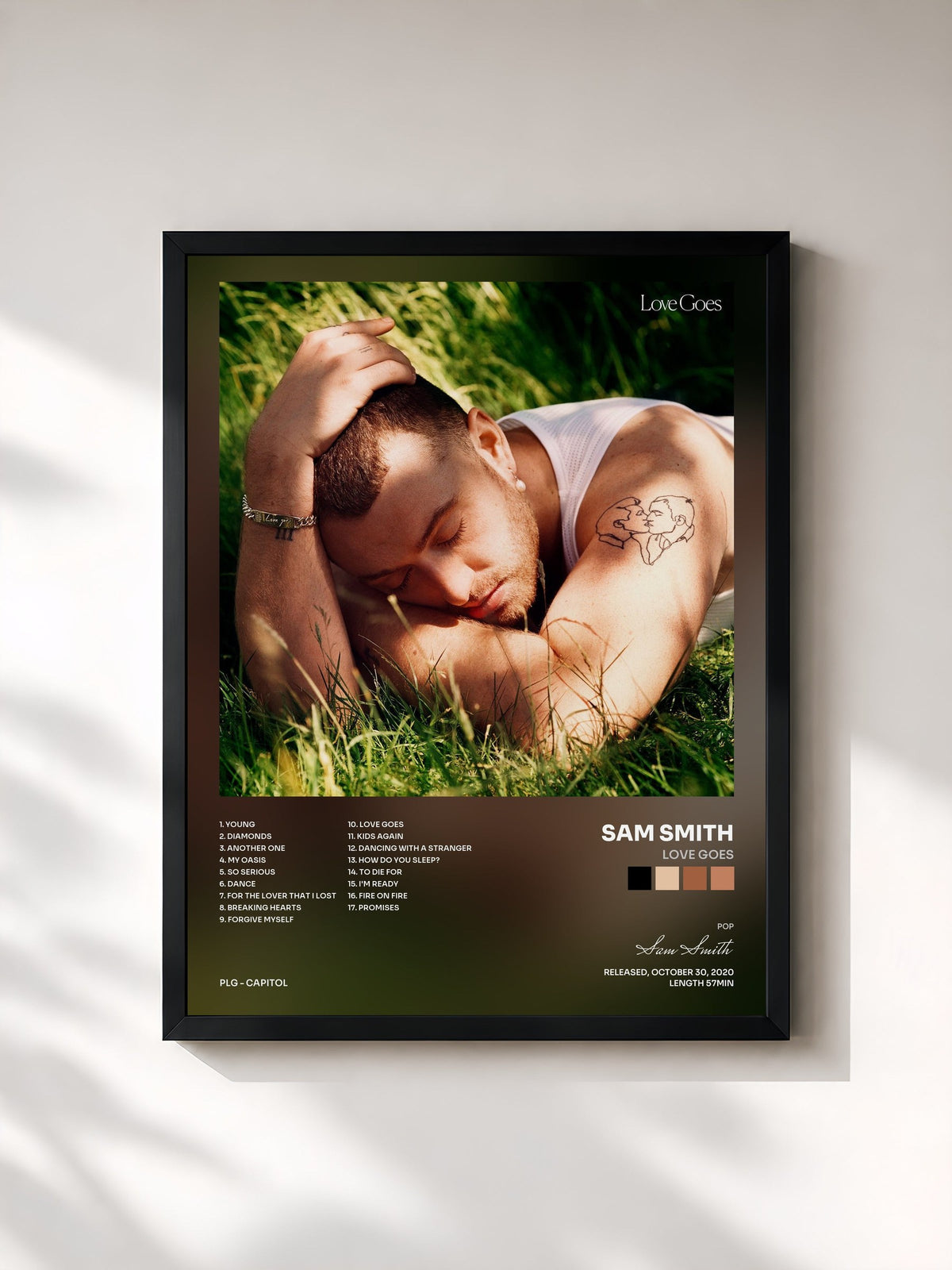 #noir Tableau de l'album Love Goes de Sam Smith, cadre noir, imprimé et encadré en France