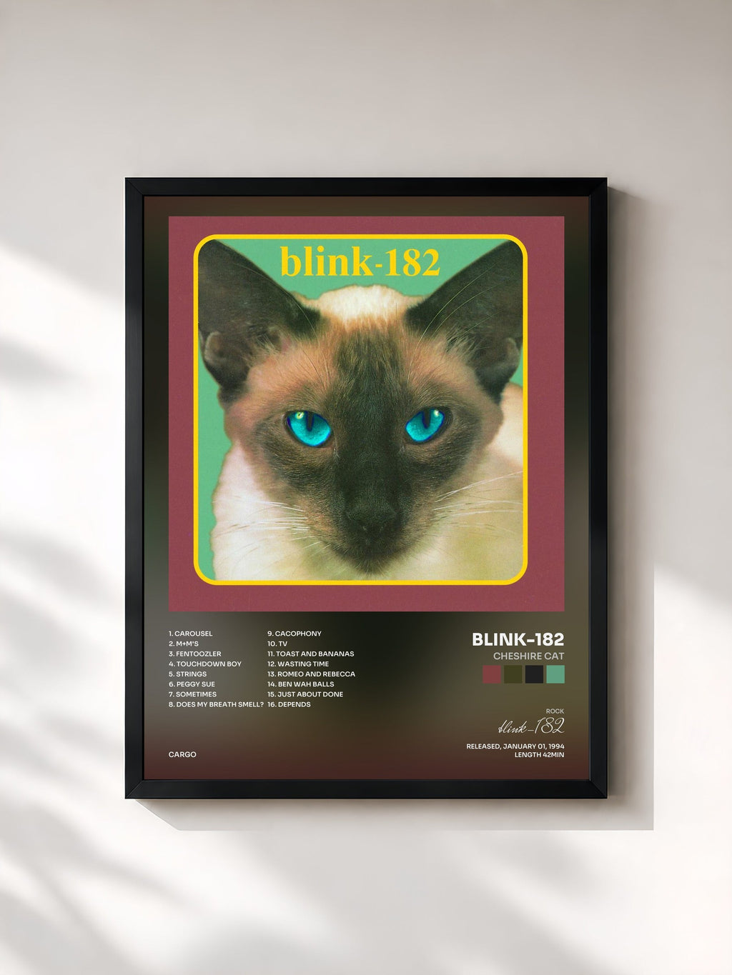 #noir Tableau de l'album Cheshire Cat de blink-182, cadre noir, imprimé et encadré en France
