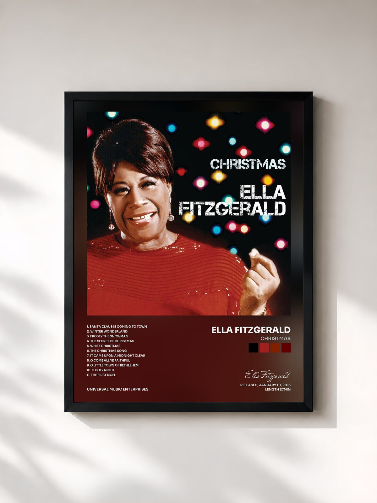 #noir Tableau de l'album Christmas de Ella Fitzgerald, cadre noir, imprimé et encadré en France