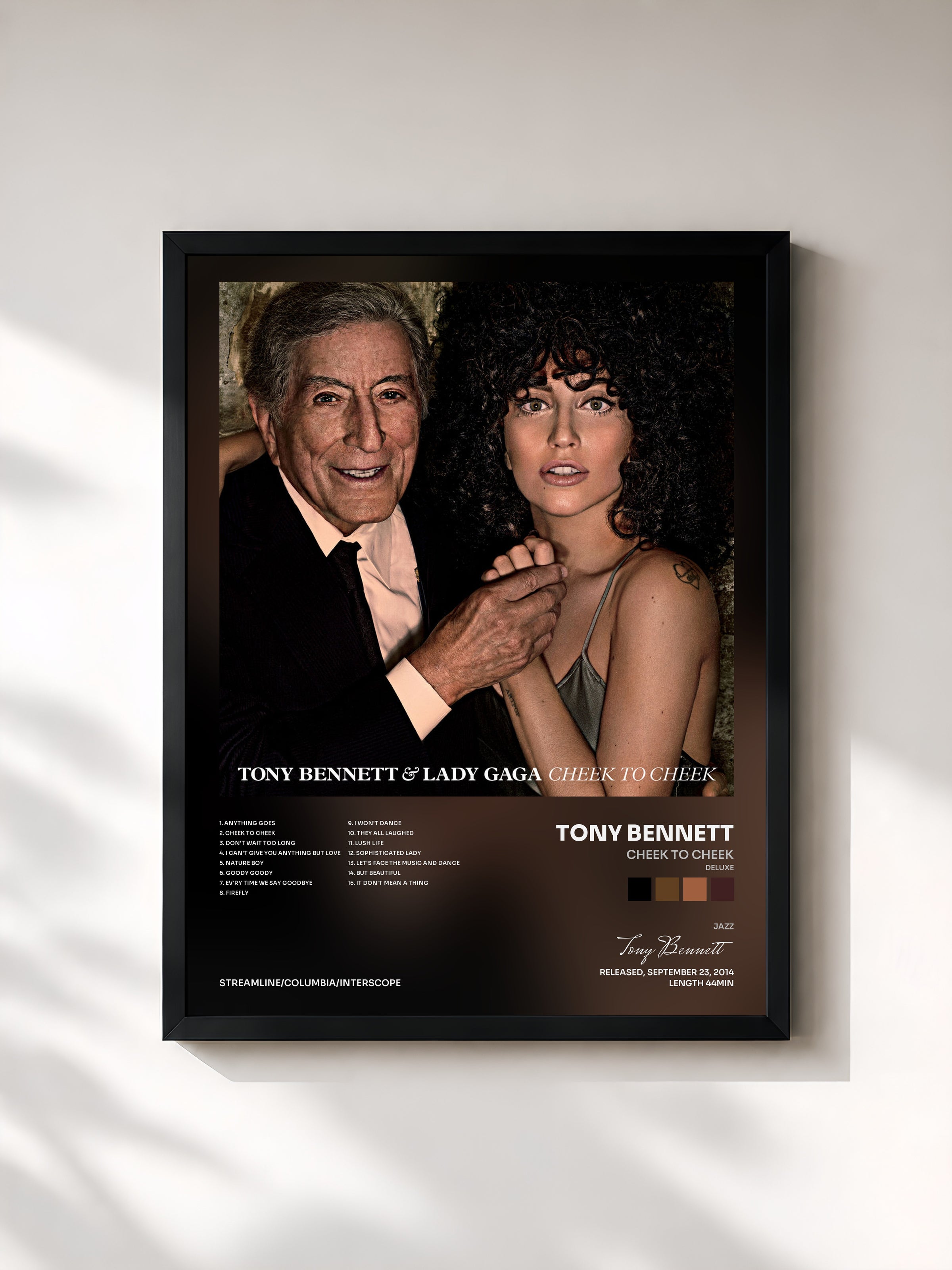 #noir Tableau de l'album Cheek To Cheek (Deluxe) de Tony Bennett, cadre noir, imprimé et encadré en France
