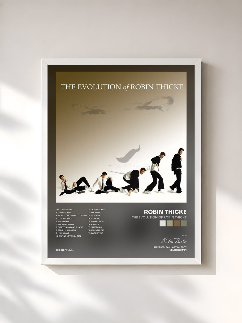 #blanc Tableau de l'album The Evolution of Robin Thicke de Robin Thicke, cadre blanc, imprimé et encadré en France
