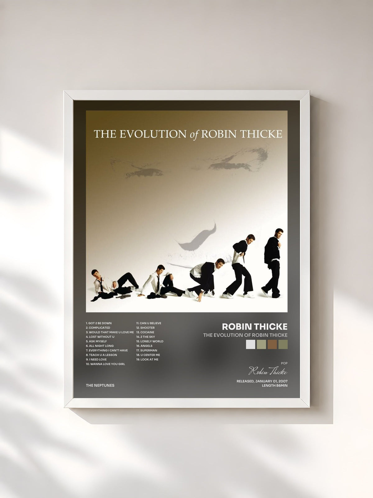 #blanc Tableau de l'album The Evolution of Robin Thicke de Robin Thicke, cadre blanc, imprimé et encadré en France