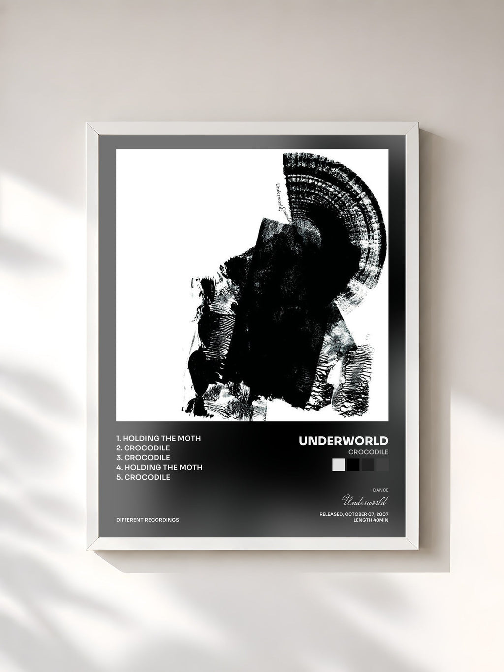 #blanc Crocodile by Underworld as a framed art print, white frame, printed and framed in France