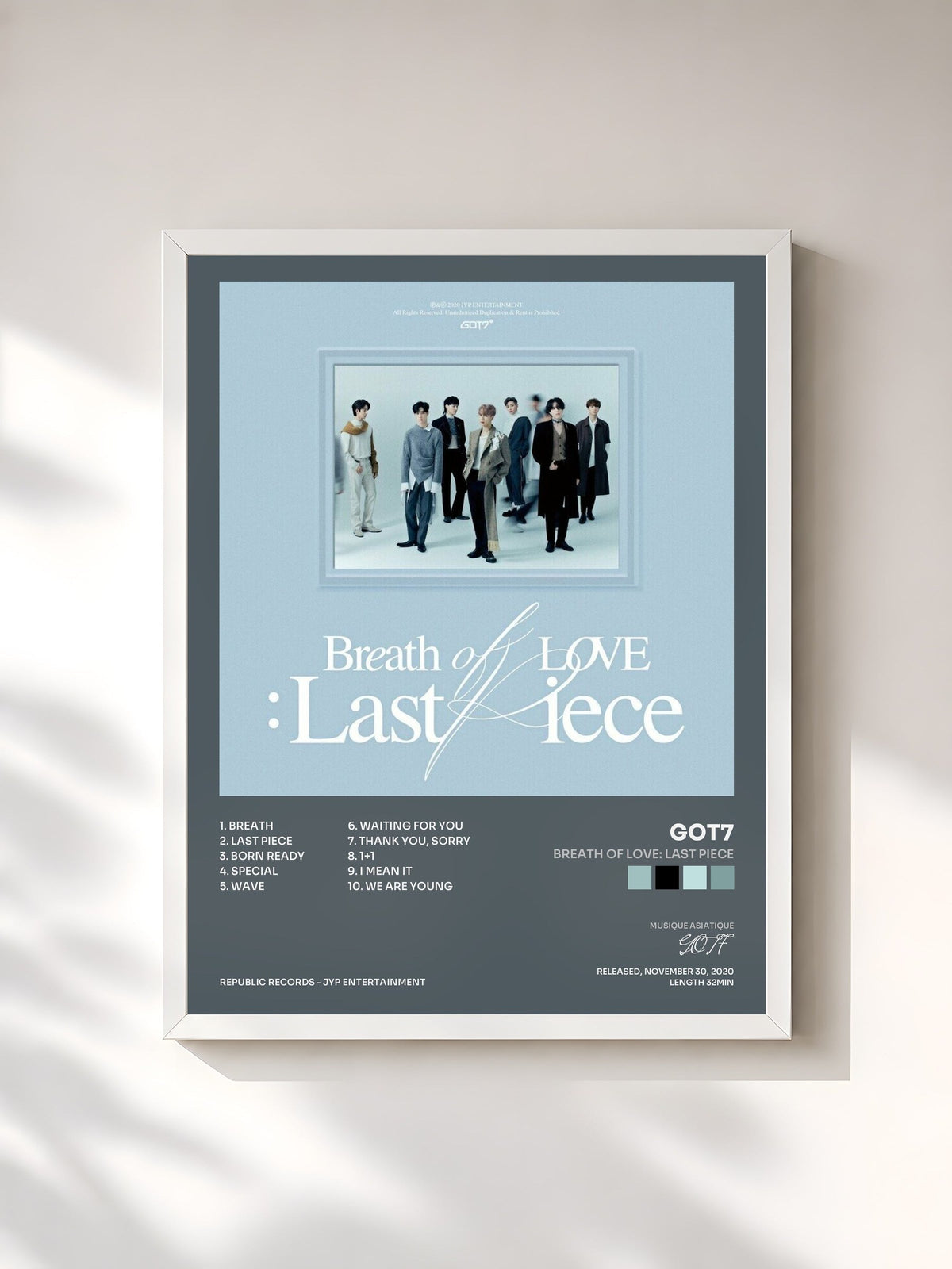 #blanc Tableau de l'album Breath of Love: Last Piece de GOT7, cadre blanc, imprimé et encadré en France