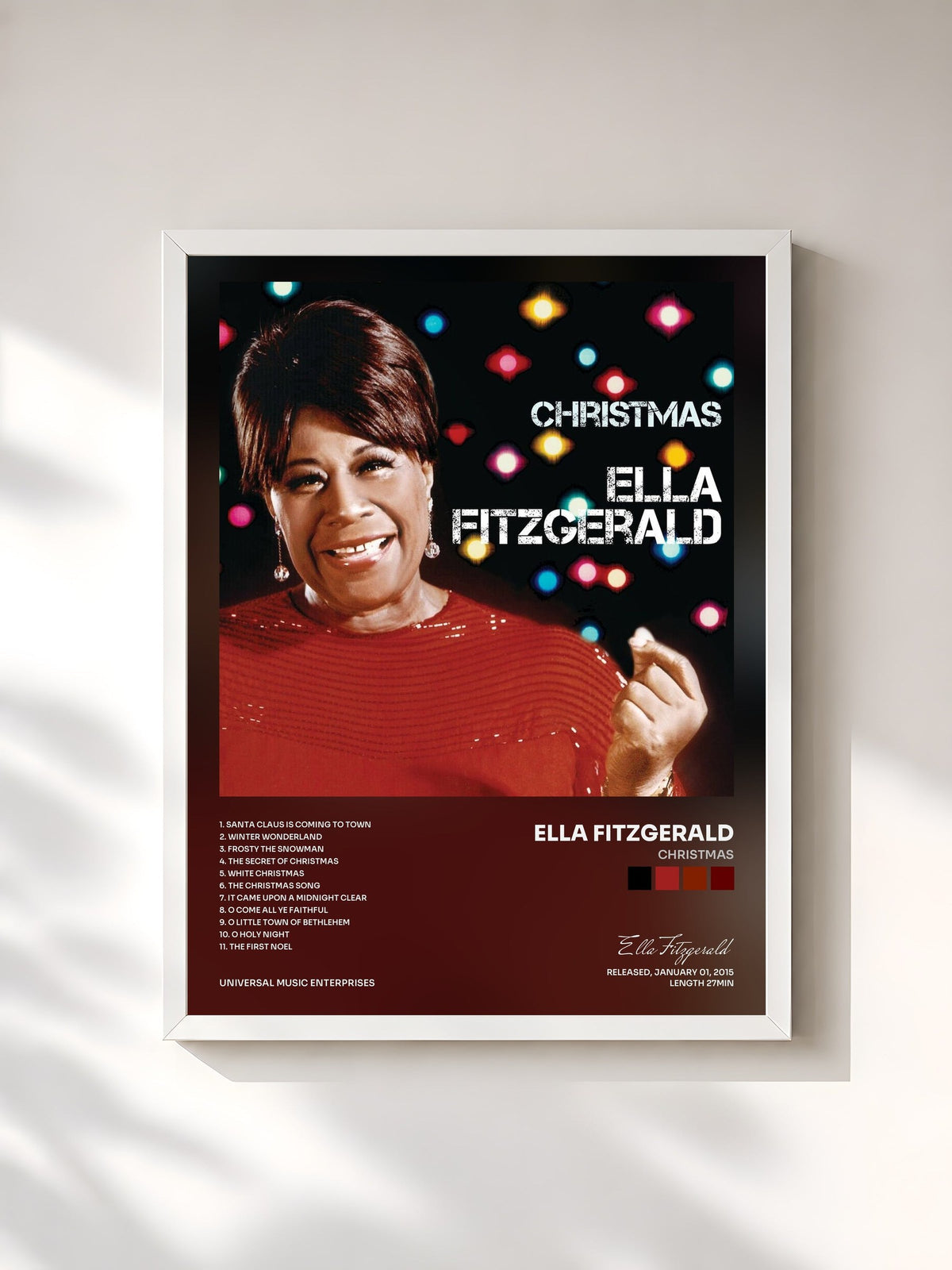 #blanc Tableau de l'album Christmas de Ella Fitzgerald, cadre blanc, imprimé et encadré en France