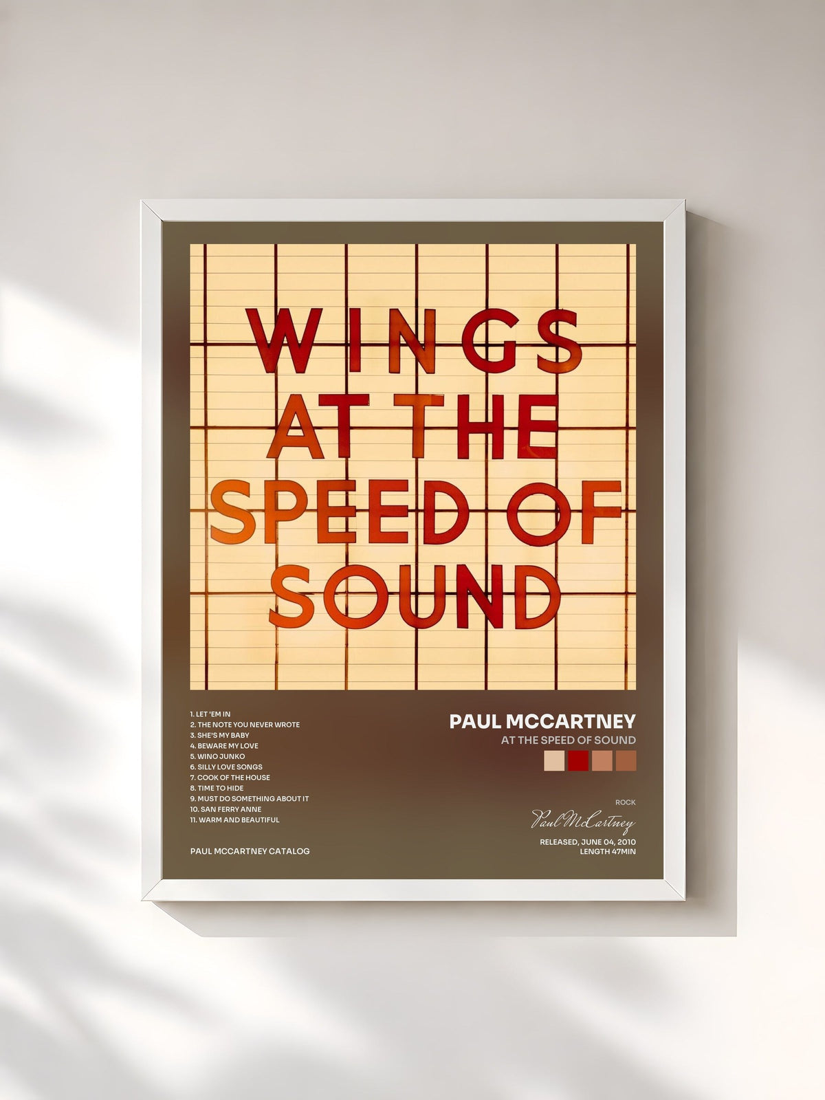 #blanc Tableau de l'album At the Speed of Sound de Paul McCartney, cadre blanc, imprimé et encadré en France