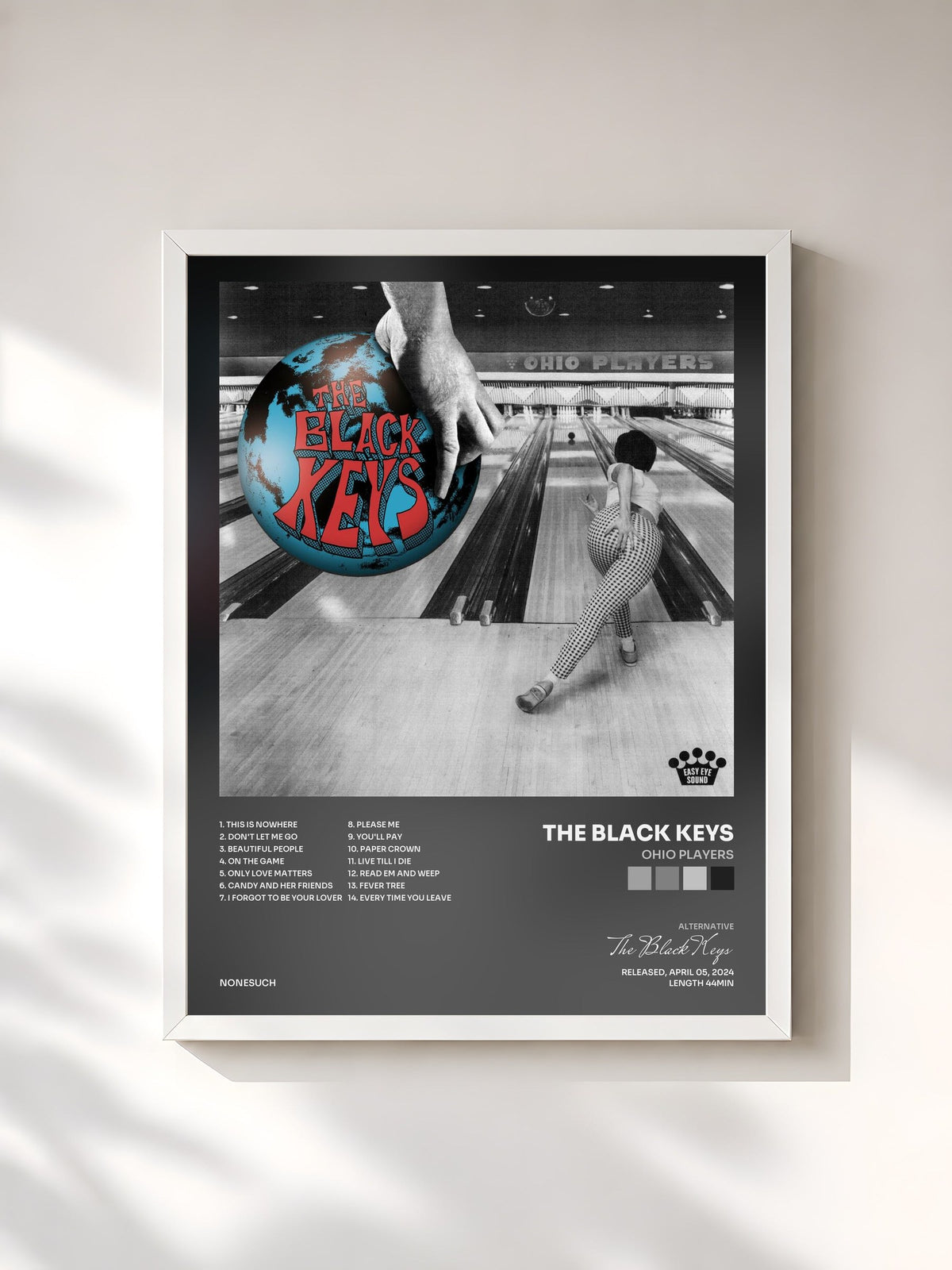 #blanc Tableau de l'album Ohio Players de The Black Keys, cadre blanc, imprimé et encadré en France