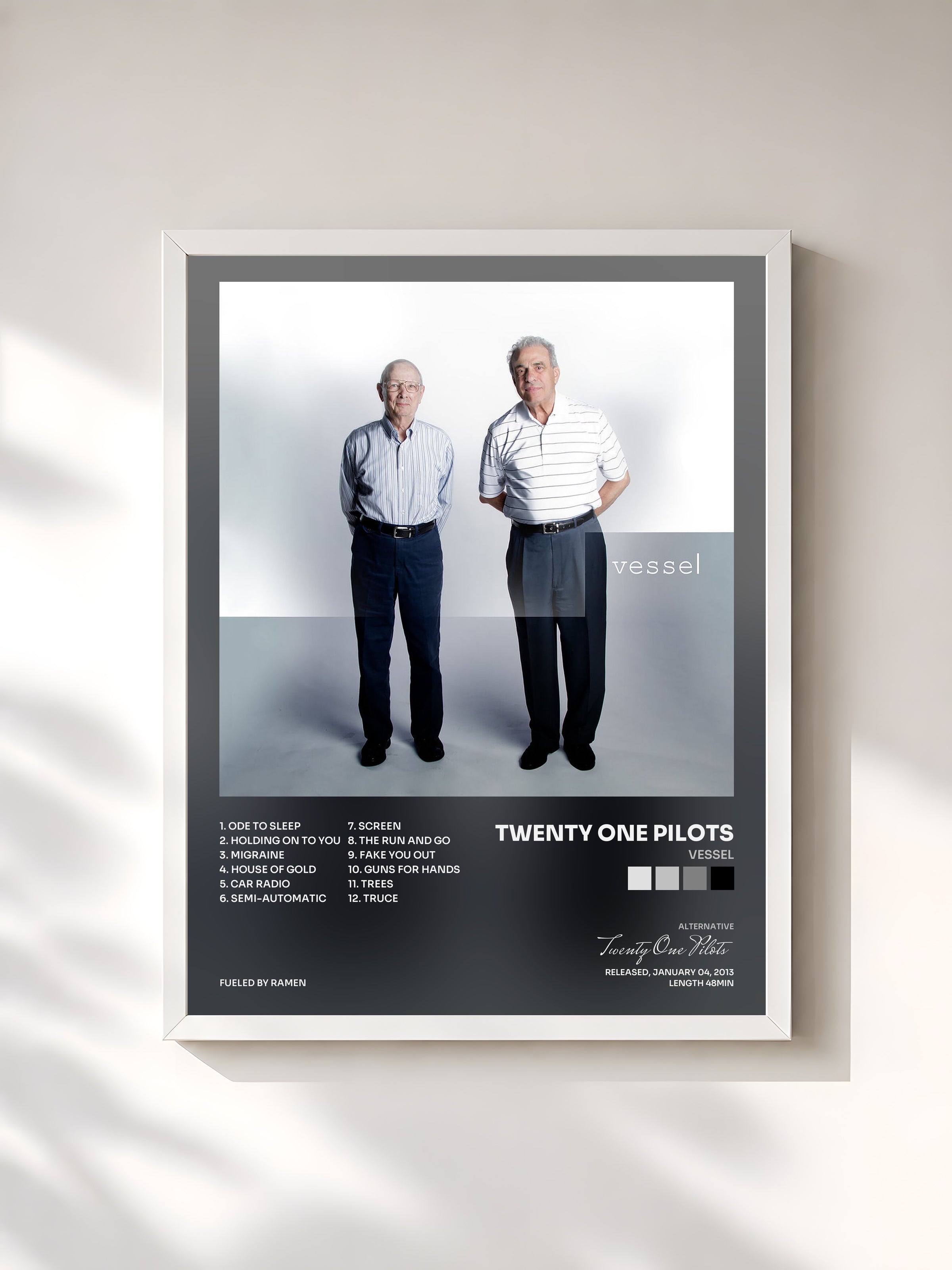 #blanc Tableau de l'album Vessel de Twenty One Pilots, cadre blanc, imprimé et encadré en France