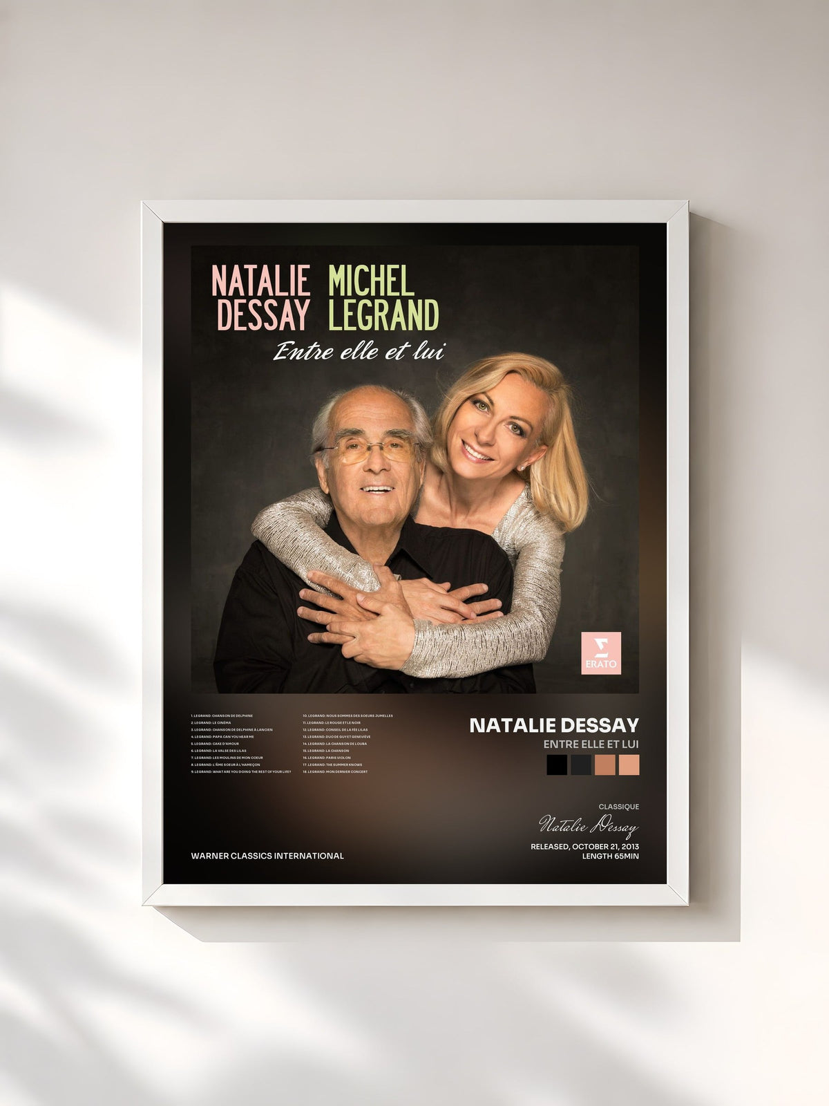 #blanc Tableau de l'album Entre elle et lui de Natalie Dessay, cadre blanc, imprimé et encadré en France