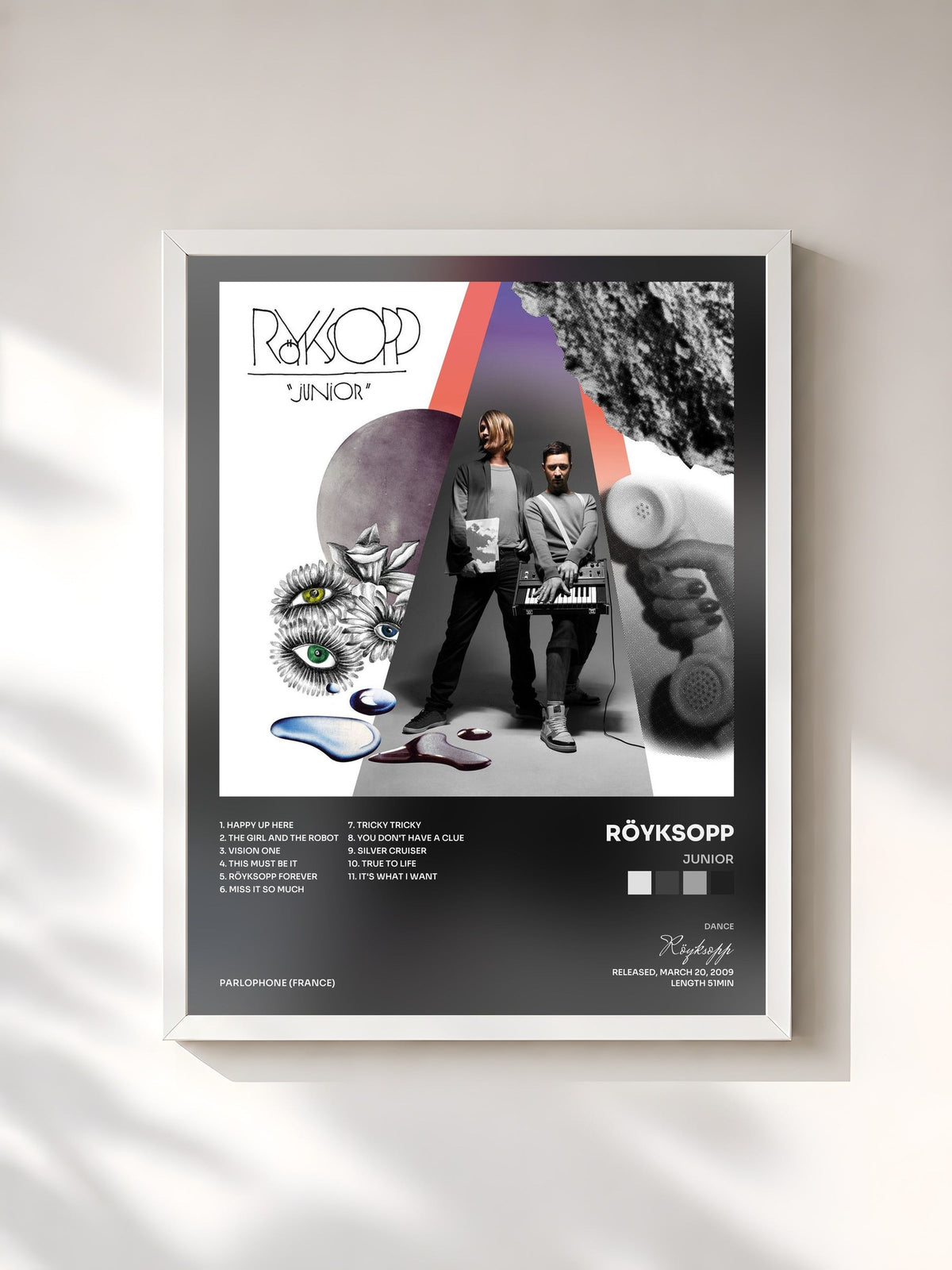 #blanc Tableau de l'album Junior de Röyksopp, cadre blanc, imprimé et encadré en France
