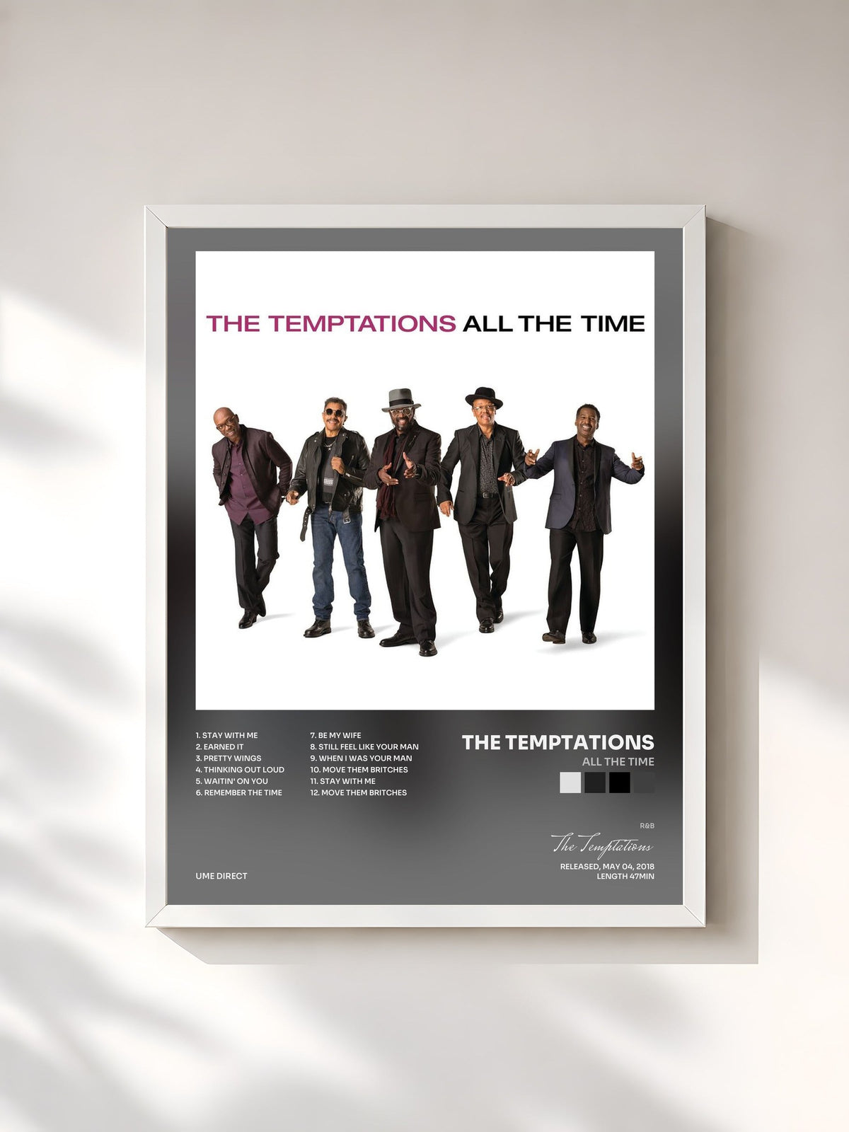 #blanc All The Time de The Temptations en lámina enmarcada, marco blanco, impresa y enmarcada en Francia