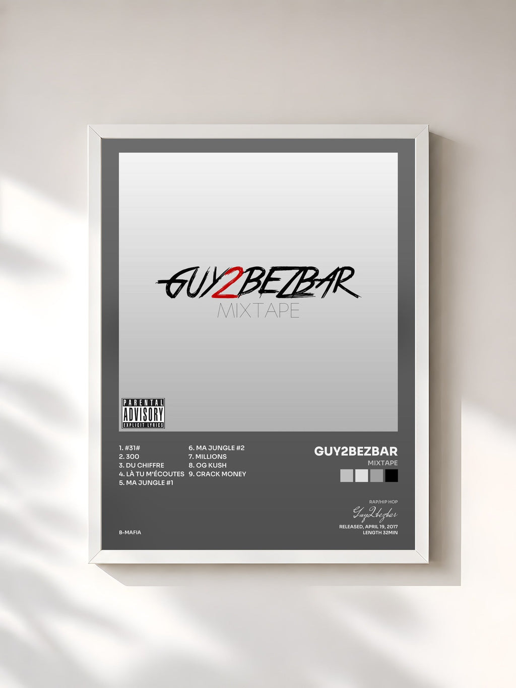 #blanc Tableau de l'album Mixtape de Guy2bezbar, cadre blanc, imprimé et encadré en France