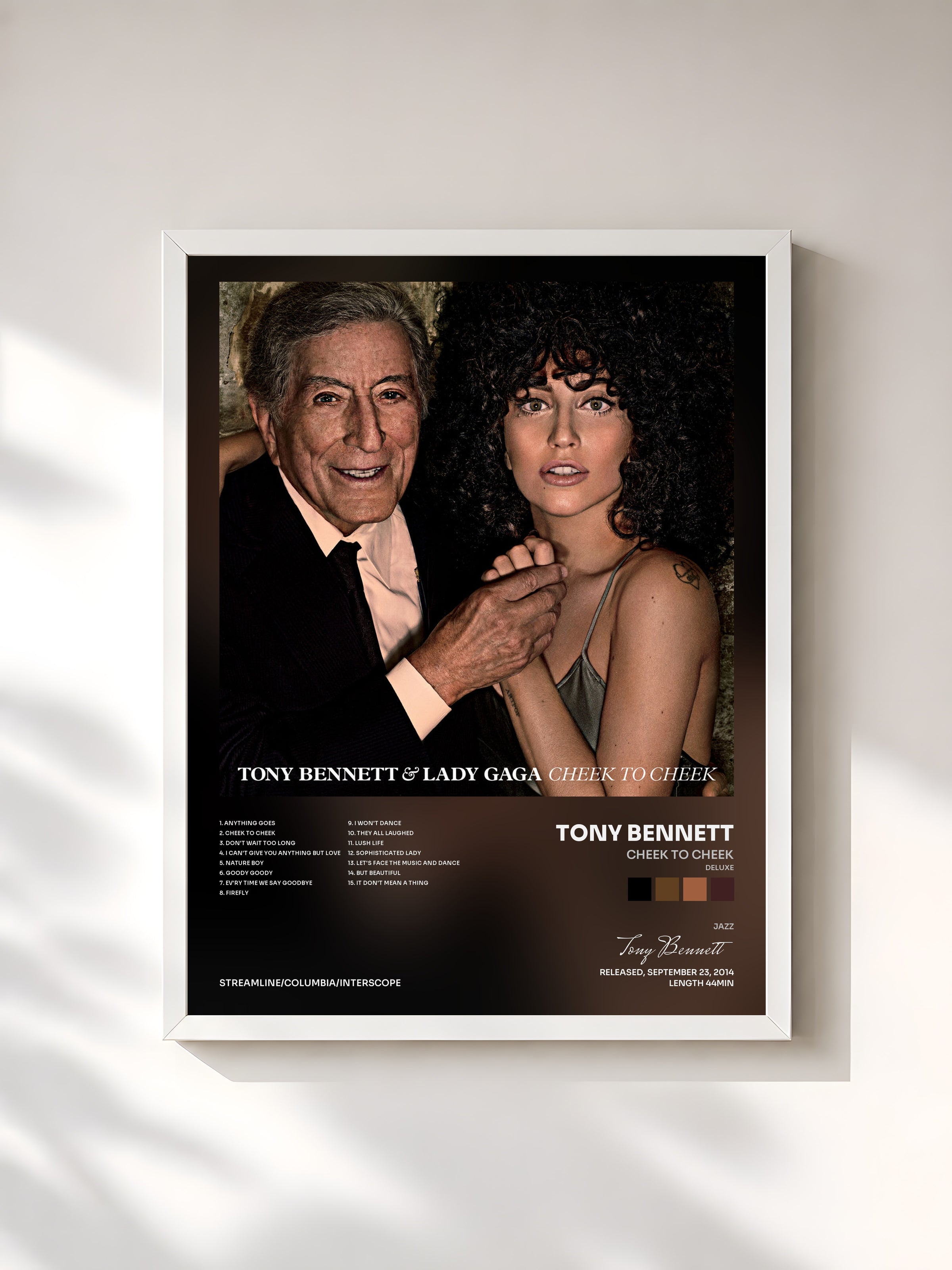 #blanc Tableau de l'album Cheek To Cheek (Deluxe) de Tony Bennett, cadre blanc, imprimé et encadré en France