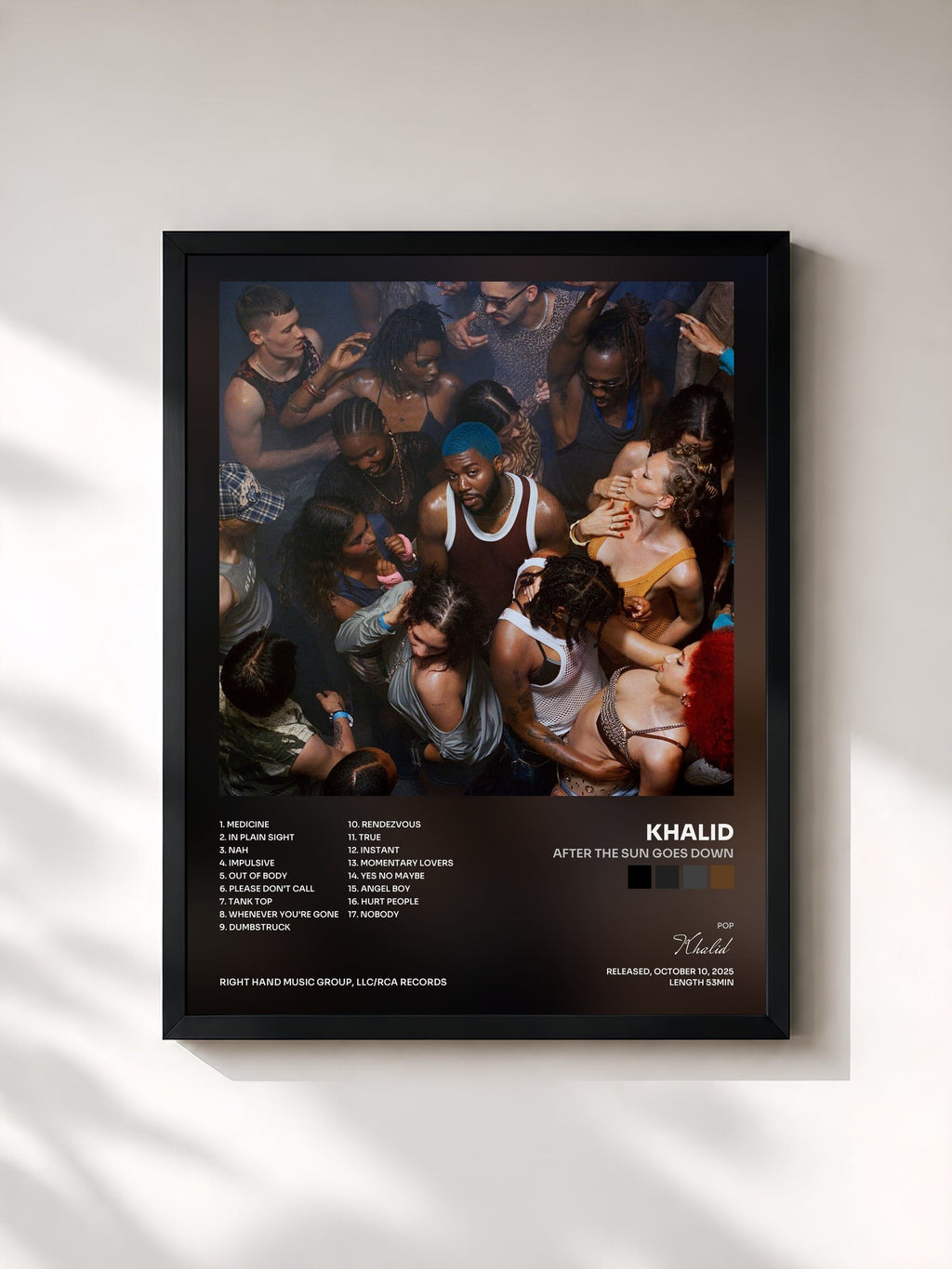 #noir Tableau de l'album after the sun goes down de Khalid, cadre noir, imprimé et encadré en France