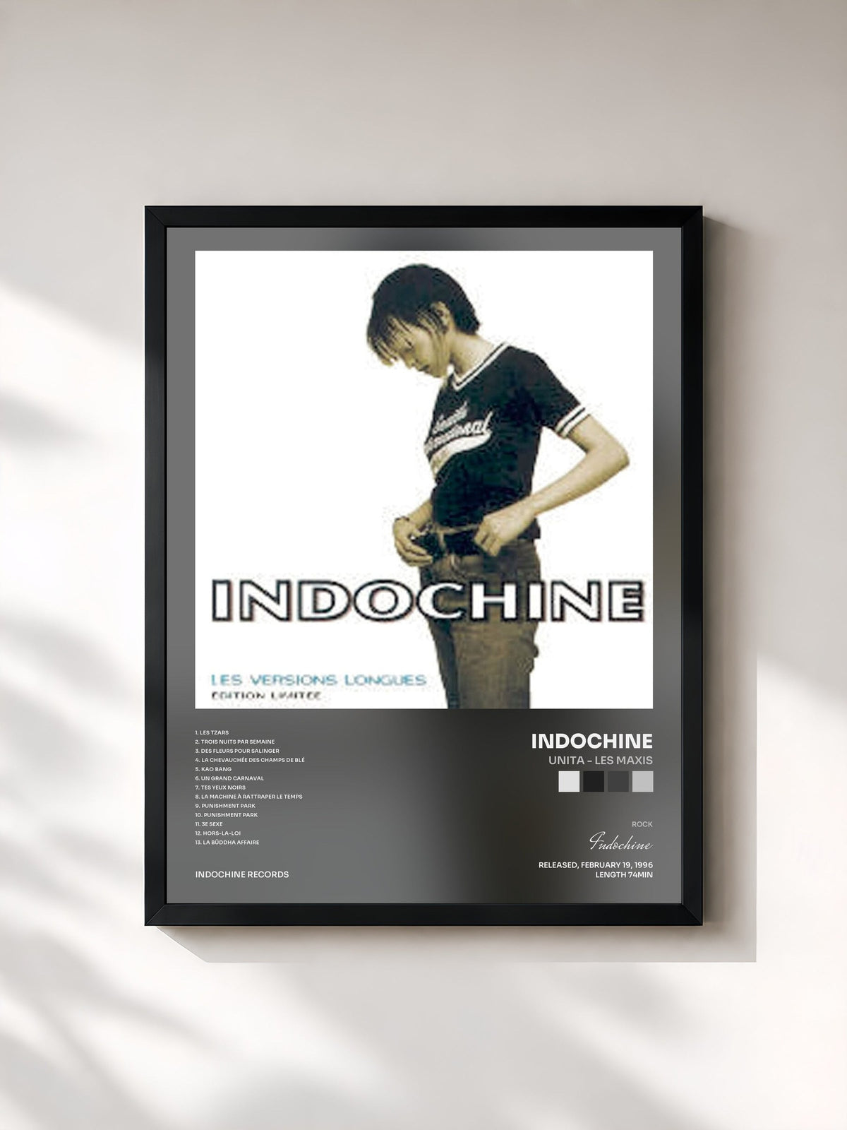 #noir Unita - Les Maxis by Indochine as a framed art print, black frame, printed and framed in France