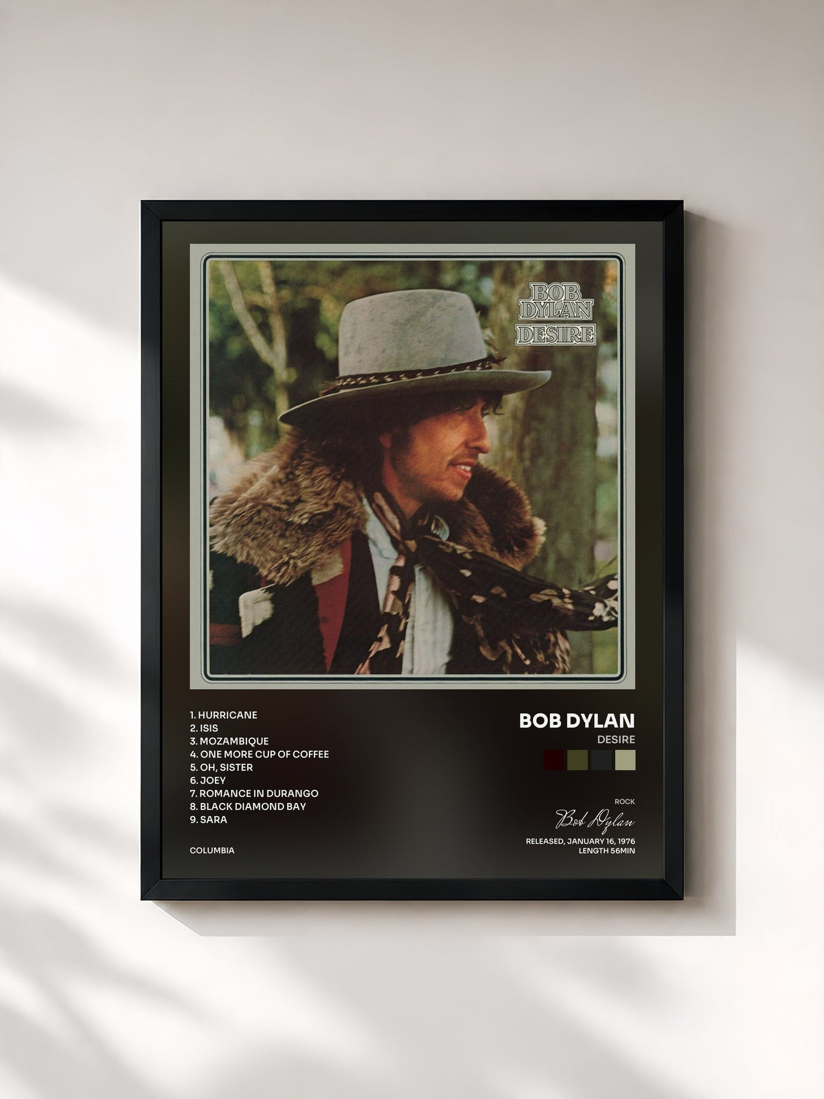 #noir Tableau de l'album Desire de Bob Dylan, cadre noir, imprimé et encadré en France
