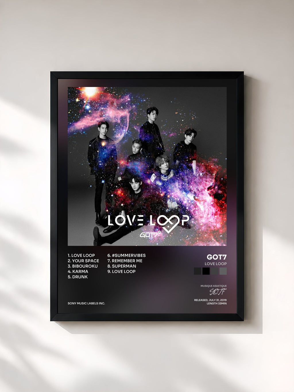 #noir Tableau de l'album Love Loop de GOT7, cadre noir, imprimé et encadré en France