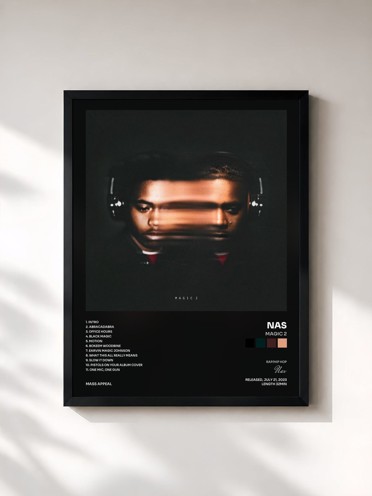 #noir Tableau de l'album Magic 2 de Nas, cadre noir, imprimé et encadré en France