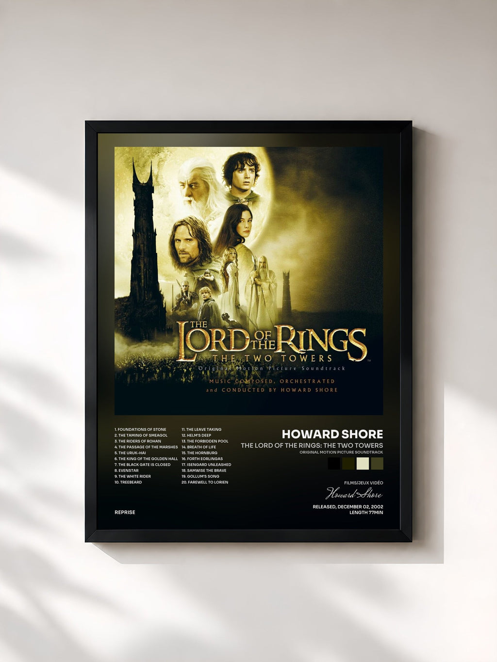 #noir Tableau de l'album The Lord of the Rings: The Two Towers (Original Motion Picture Soundtrack) de Howard Shore, cadre noir, imprimé et encadré en France