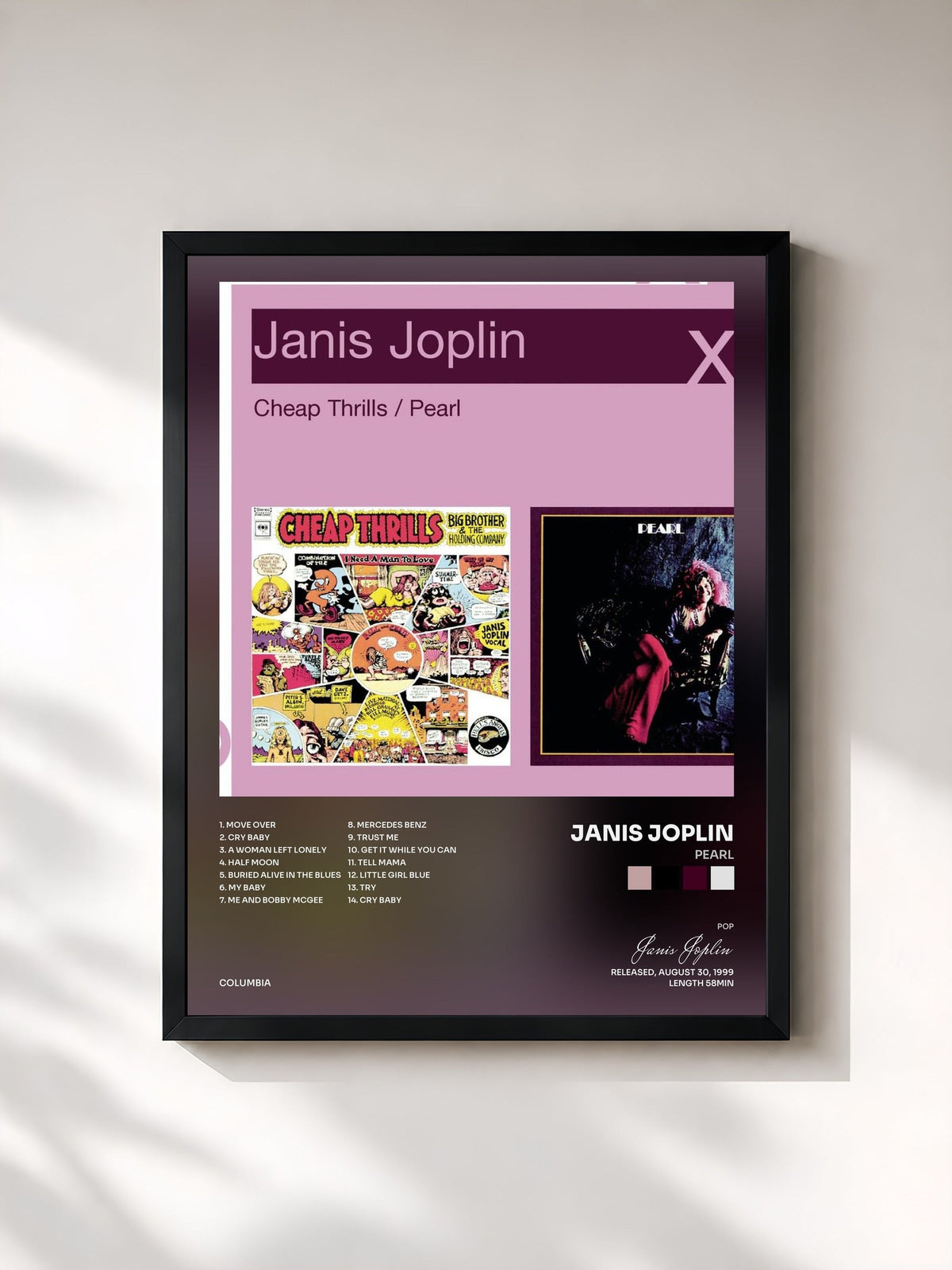 #noir Pearl by Janis Joplin as a framed art print, black frame, printed and framed in France