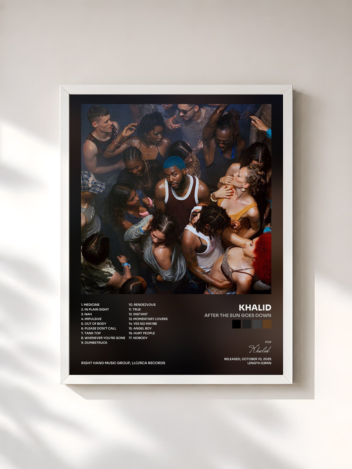 #blanc Tableau de l'album after the sun goes down de Khalid, cadre blanc, imprimé et encadré en France