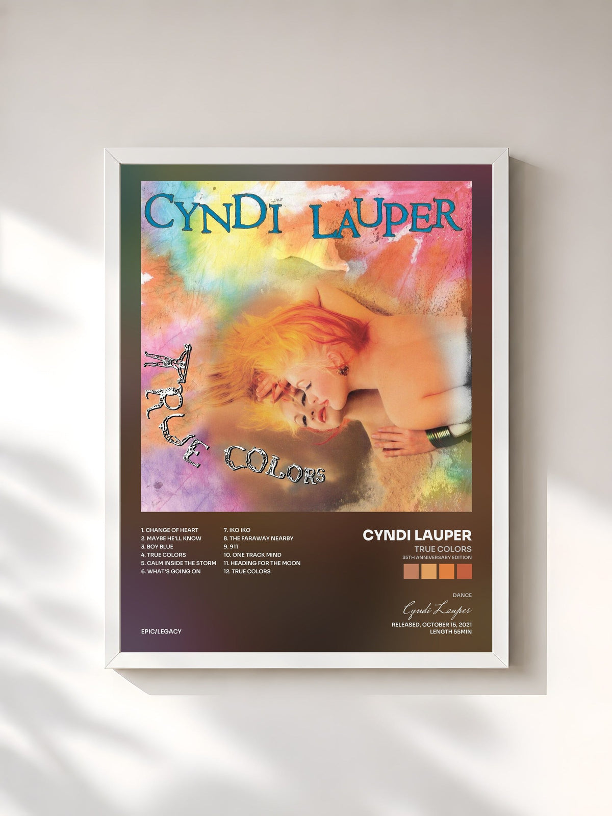 #blanc True Colors (35th Anniversary Edition) di Cyndi Lauper in stampa incorniciata, cornice bianca, stampata e incorniciata in Francia