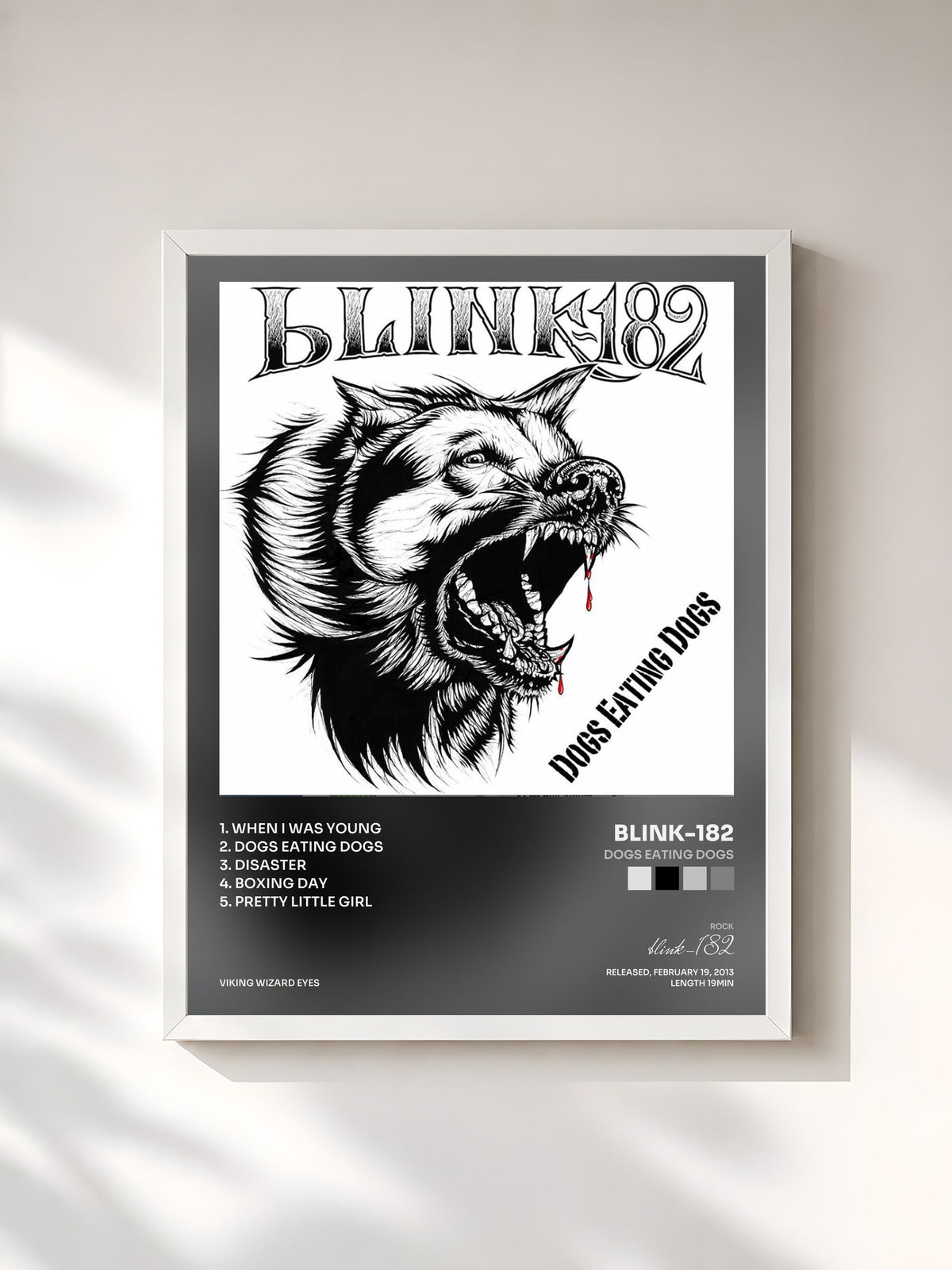 #blanc Tableau de l'album Dogs Eating Dogs de blink-182, cadre blanc, imprimé et encadré en France