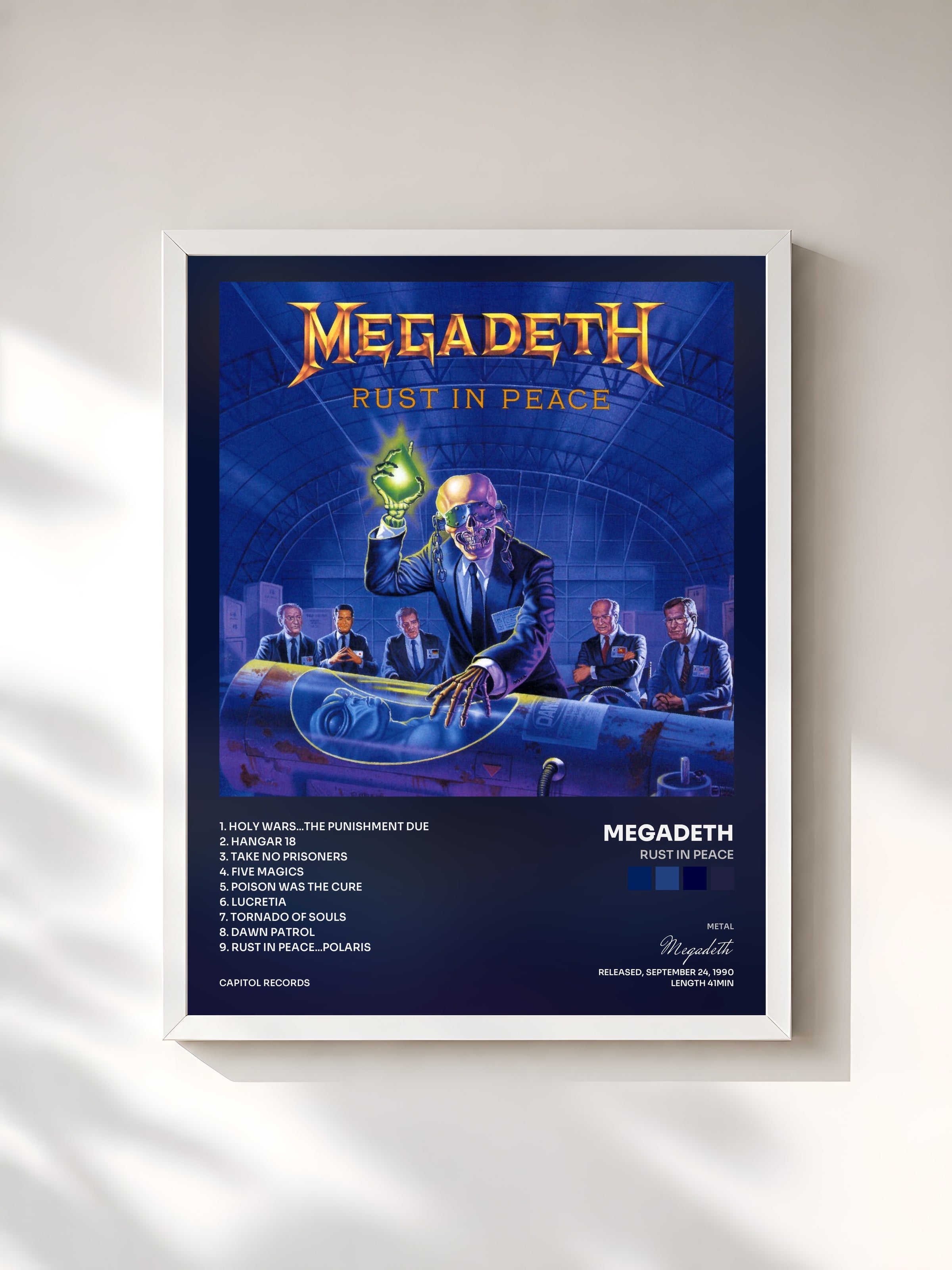 #blanc Rust In Peace by Megadeth as a framed art print, white frame, printed and framed in France