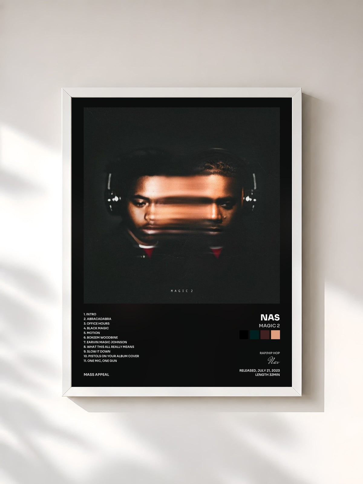 #blanc Tableau de l'album Magic 2 de Nas, cadre blanc, imprimé et encadré en France