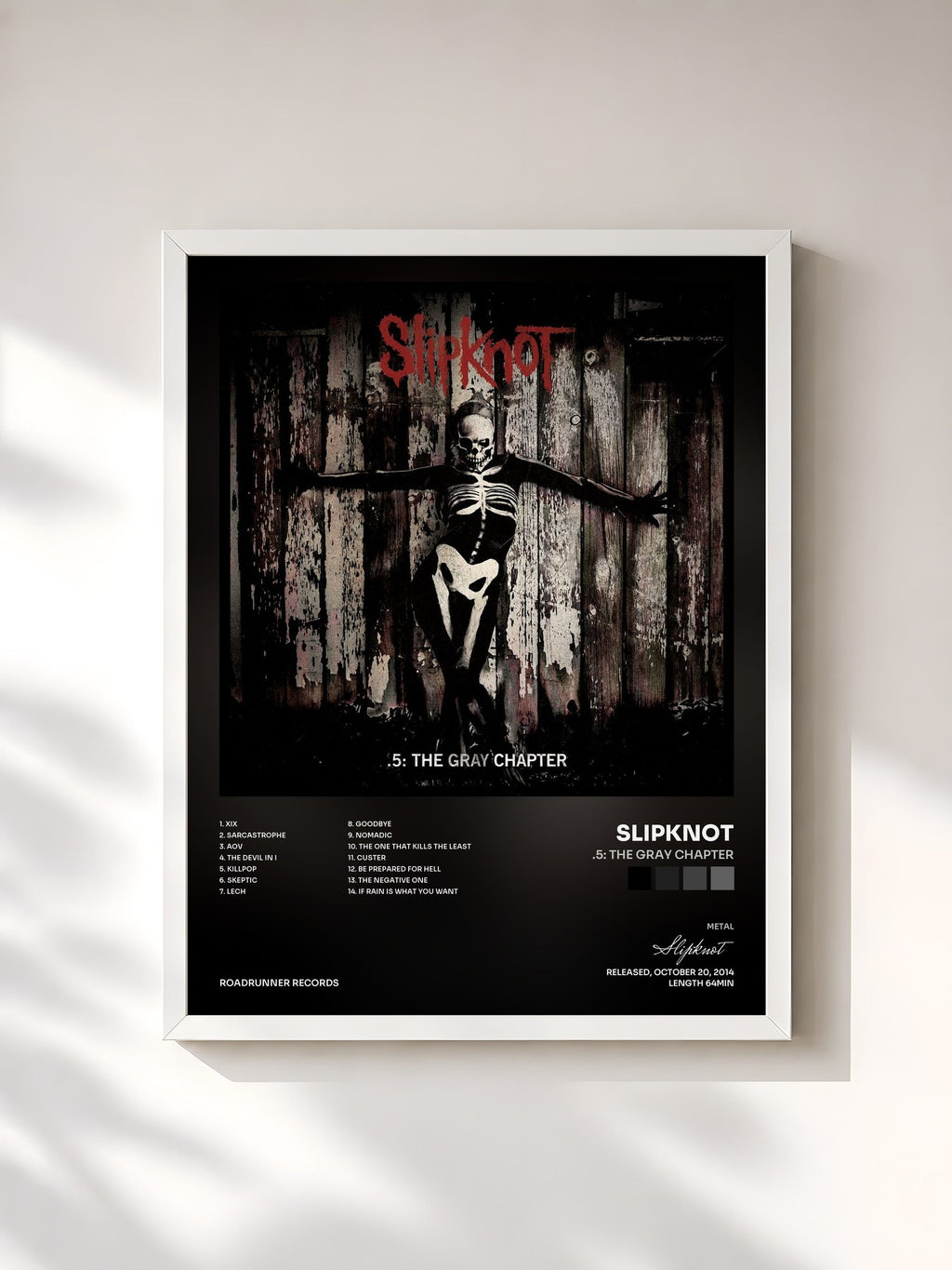 #blanc Tableau de l'album .5: The Gray Chapter de Slipknot, cadre blanc, imprimé et encadré en France