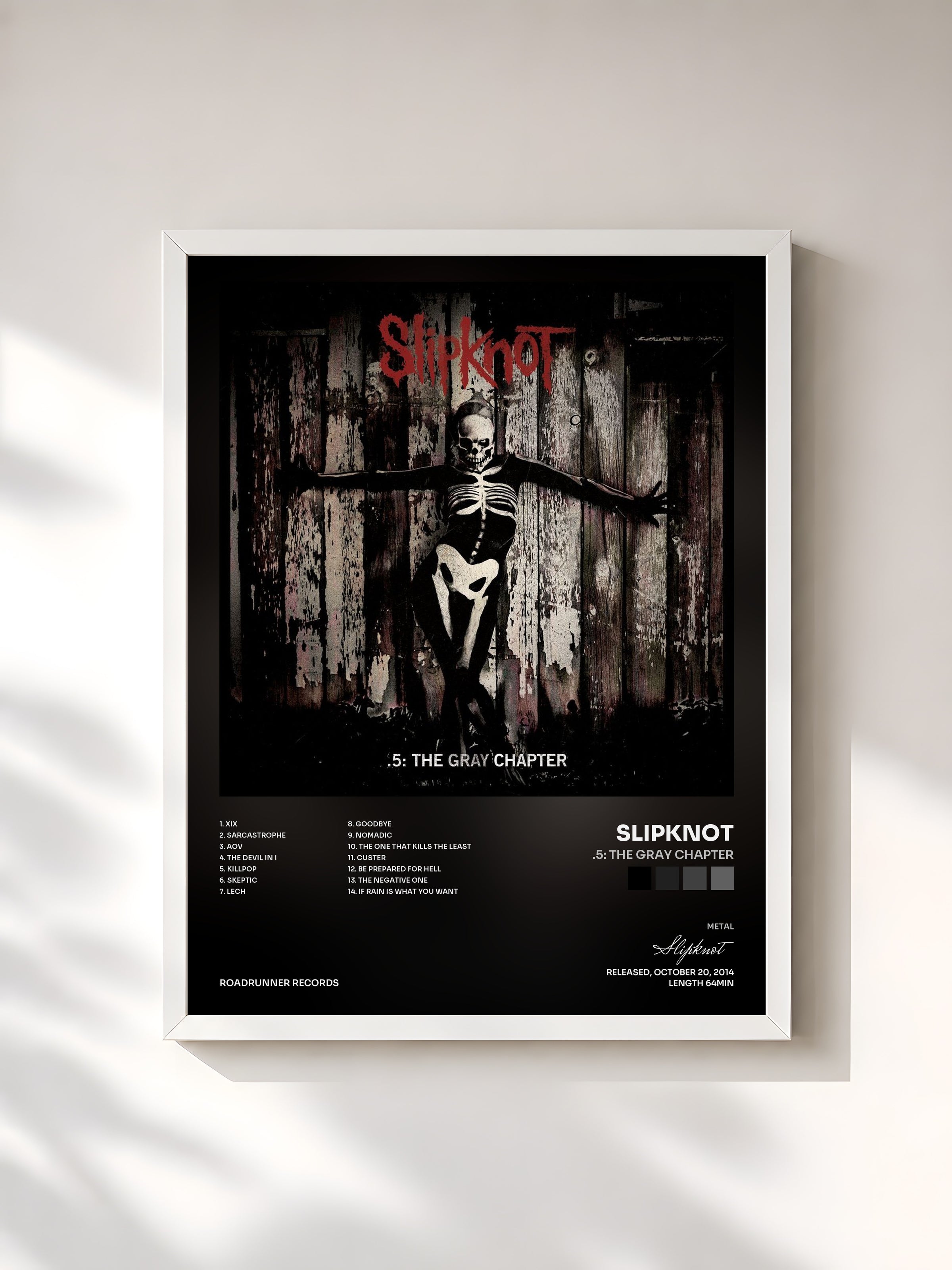 #blanc .5: The Gray Chapter by Slipknot as a framed art print, white frame, printed and framed in France
