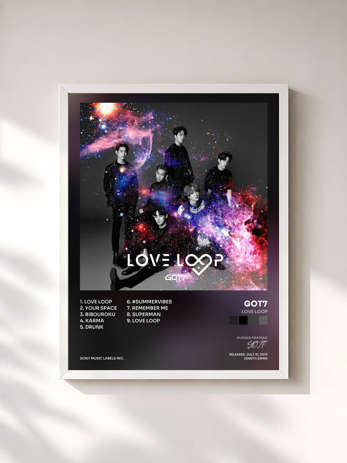 #blanc Tableau de l'album Love Loop de GOT7, cadre blanc, imprimé et encadré en France