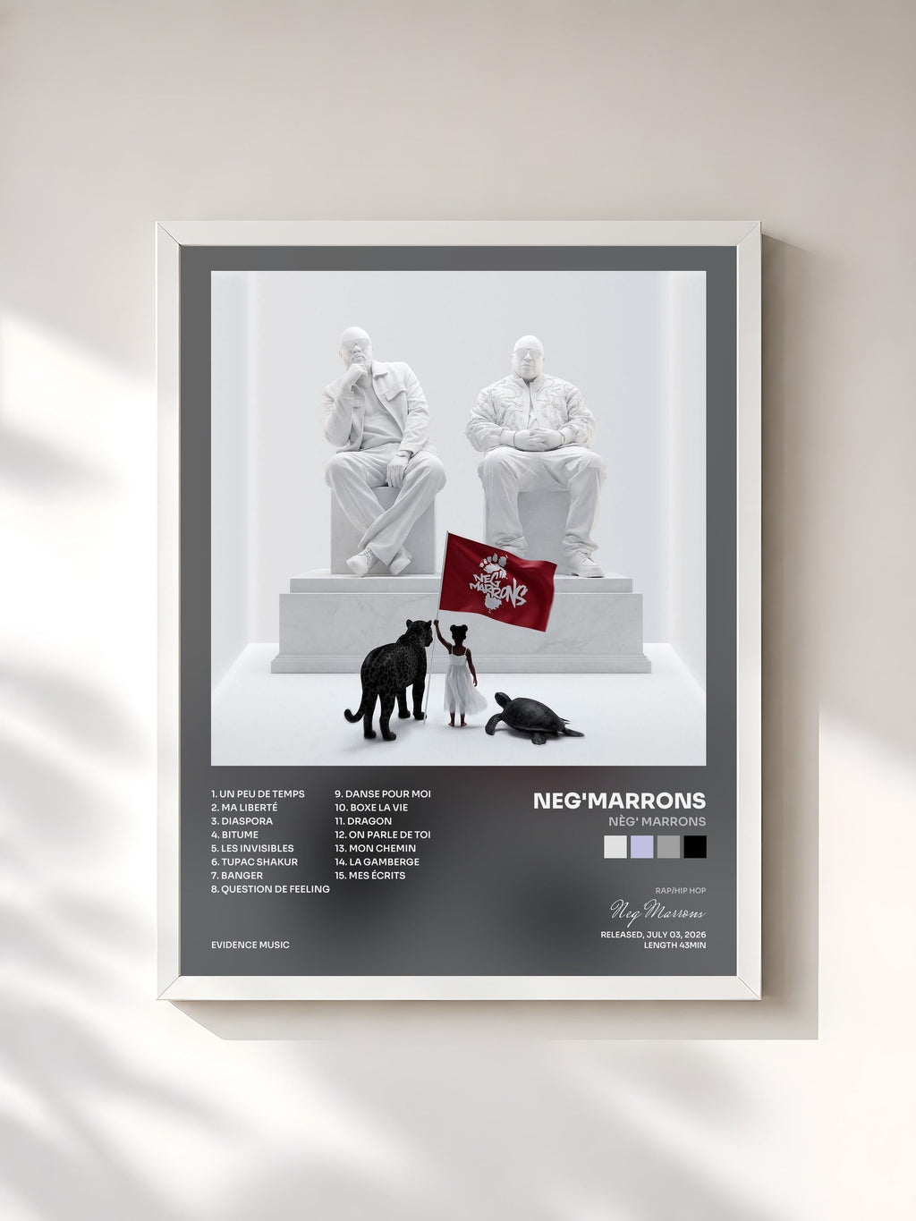 #blanc Nèg' Marrons by Neg'Marrons as a framed art print, white frame, printed and framed in France