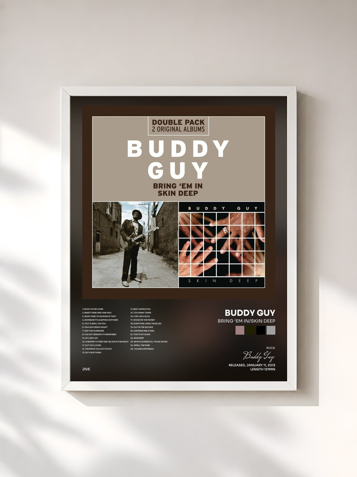 #blanc Bring 'Em In/Skin Deep de Buddy Guy en lámina enmarcada, marco blanco, impresa y enmarcada en Francia