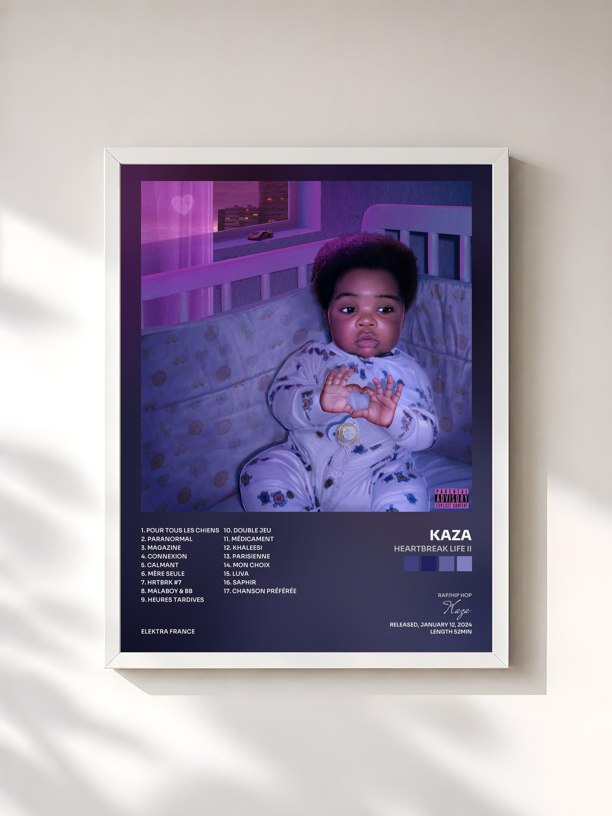 #blanc HEARTBREAK LIFE II by Kaza as a framed art print, white frame, printed and framed in France