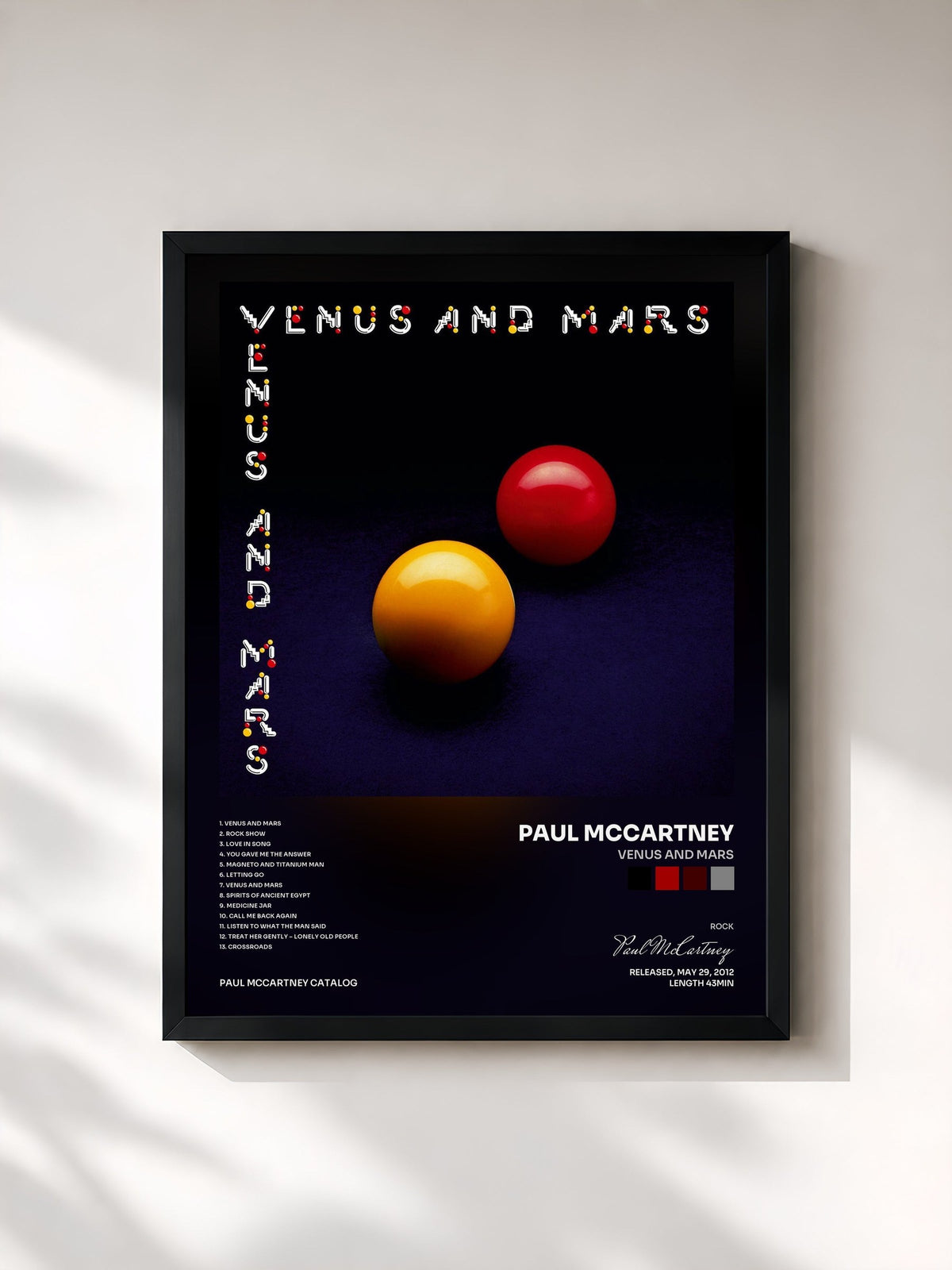 #noir Tableau de l'album Venus And Mars de Paul McCartney, cadre noir, imprimé et encadré en France
