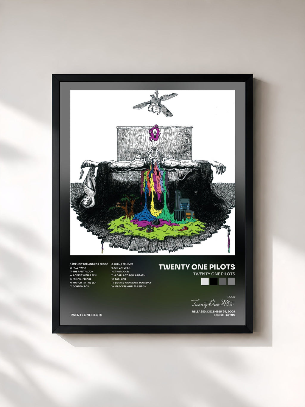 #noir Tableau de l'album Twenty One Pilots de Twenty One Pilots, cadre noir, imprimé et encadré en France