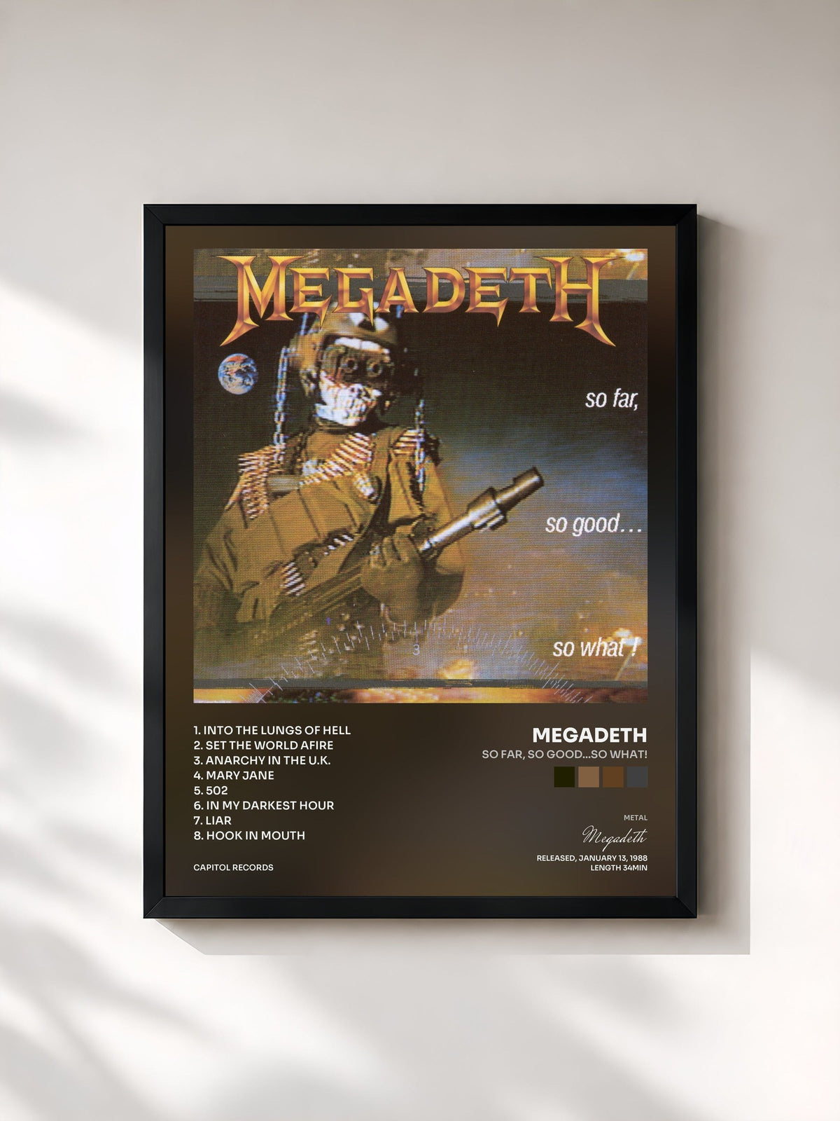 #noir Tableau de l'album So Far, So Good...So What! de Megadeth, cadre noir, imprimé et encadré en France