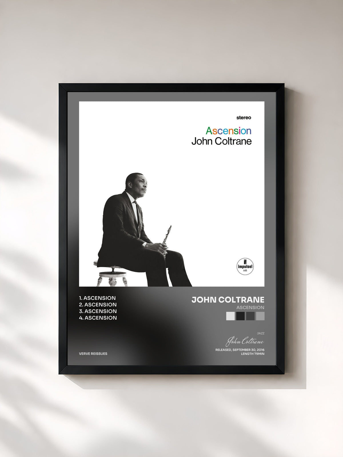 #noir Tableau de l'album Ascension de John Coltrane, cadre noir, imprimé et encadré en France