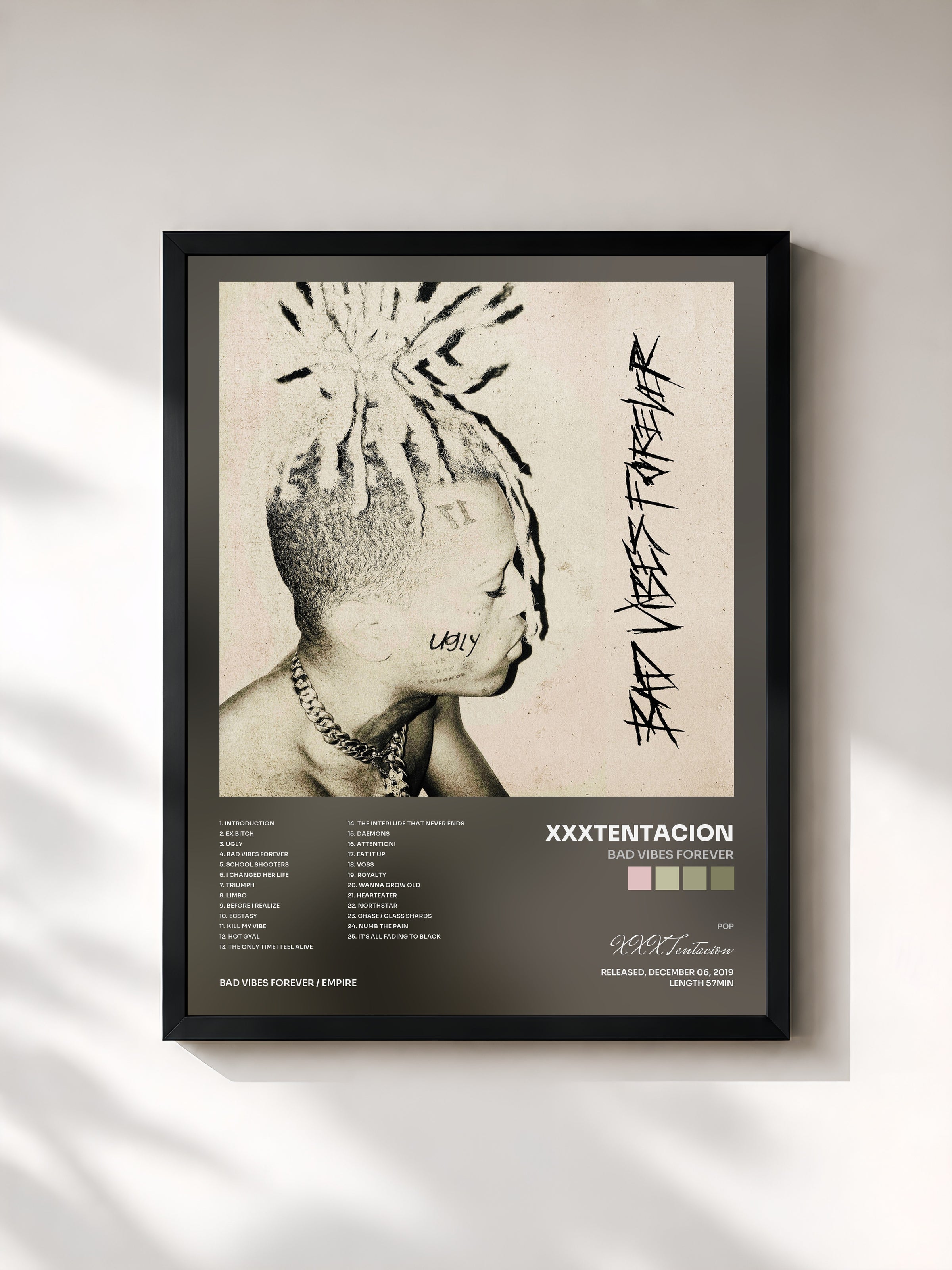 #noir Tableau de l'album Bad Vibes Forever de XXXTentacion, cadre noir, imprimé et encadré en France