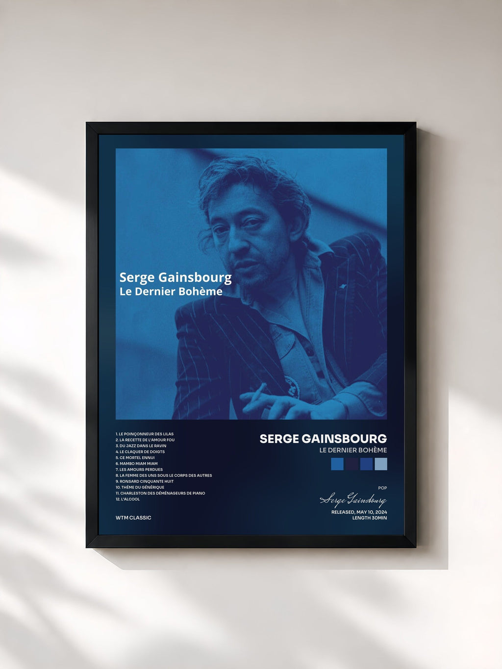 #noir Tableau de l'album Le Dernier Bohème de Serge Gainsbourg, cadre noir, imprimé et encadré en France