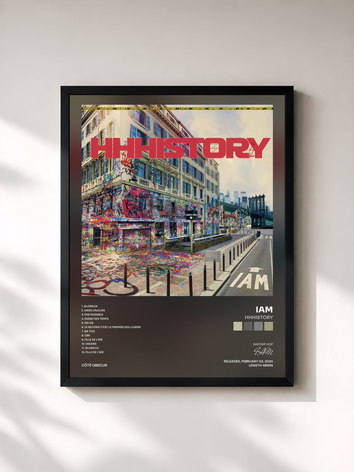 #noir Tableau de l'album HHHistory de IAM, cadre noir, imprimé et encadré en France