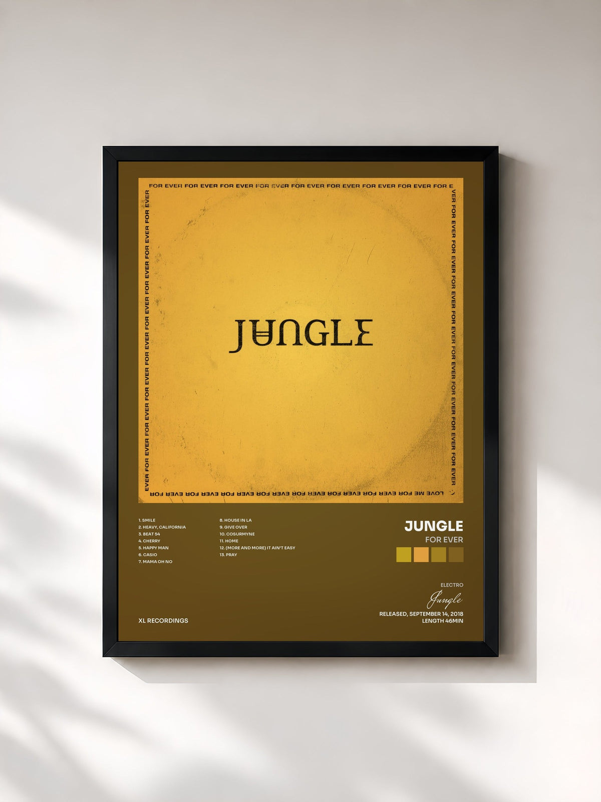 #noir Tableau de l'album For Ever de Jungle, cadre noir, imprimé et encadré en France