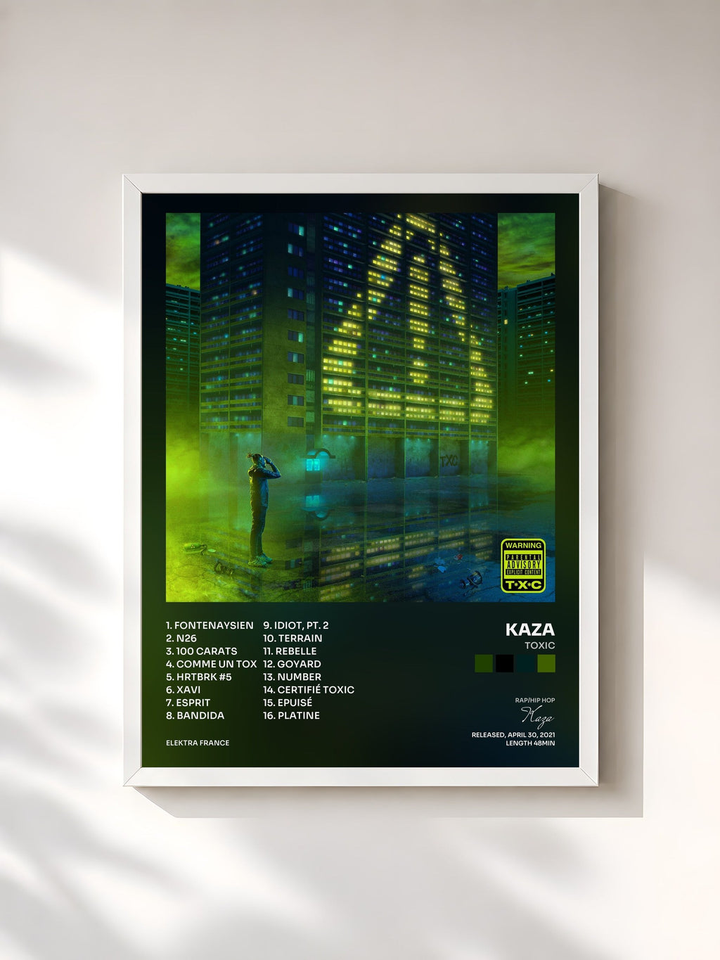 #blanc TOXIC by Kaza as a framed art print, white frame, printed and framed in France