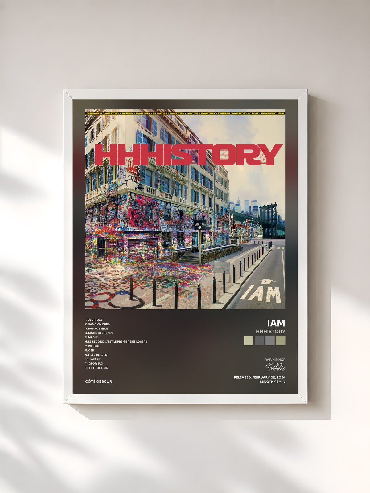 #blanc Tableau de l'album HHHistory de IAM, cadre blanc, imprimé et encadré en France