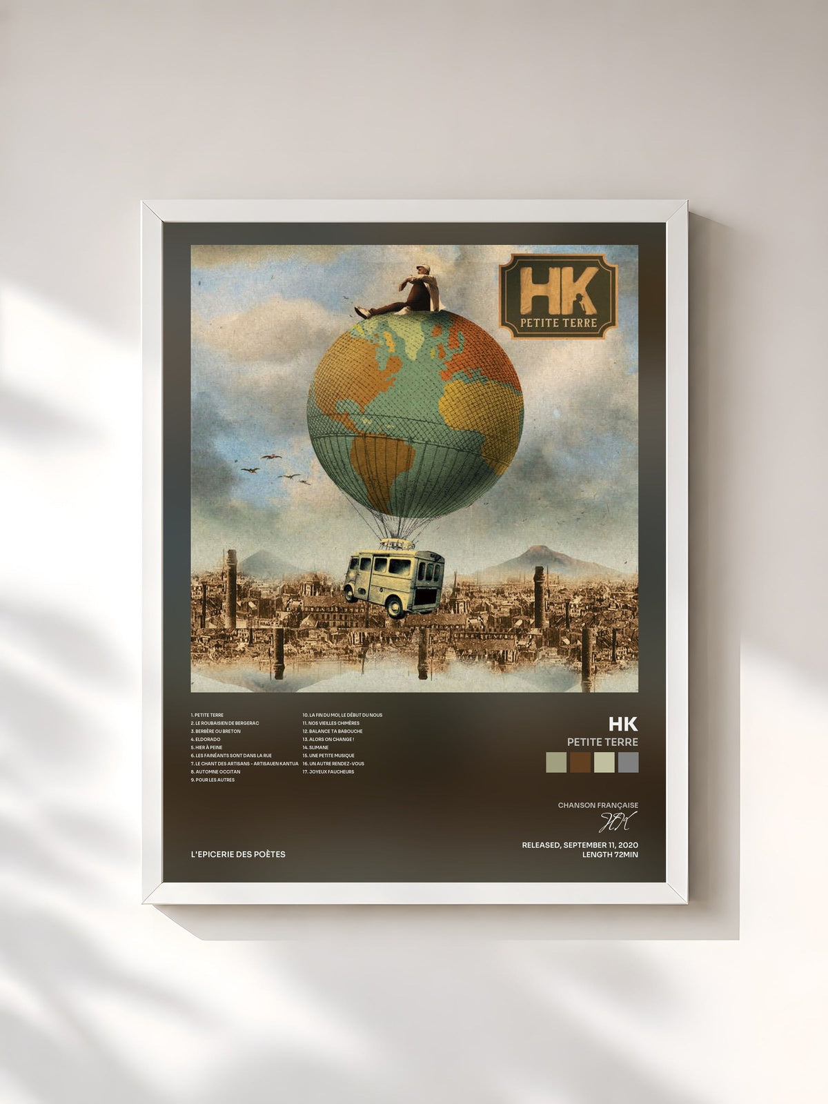 #blanc Tableau de l'album Petite Terre de HK, cadre blanc, imprimé et encadré en France