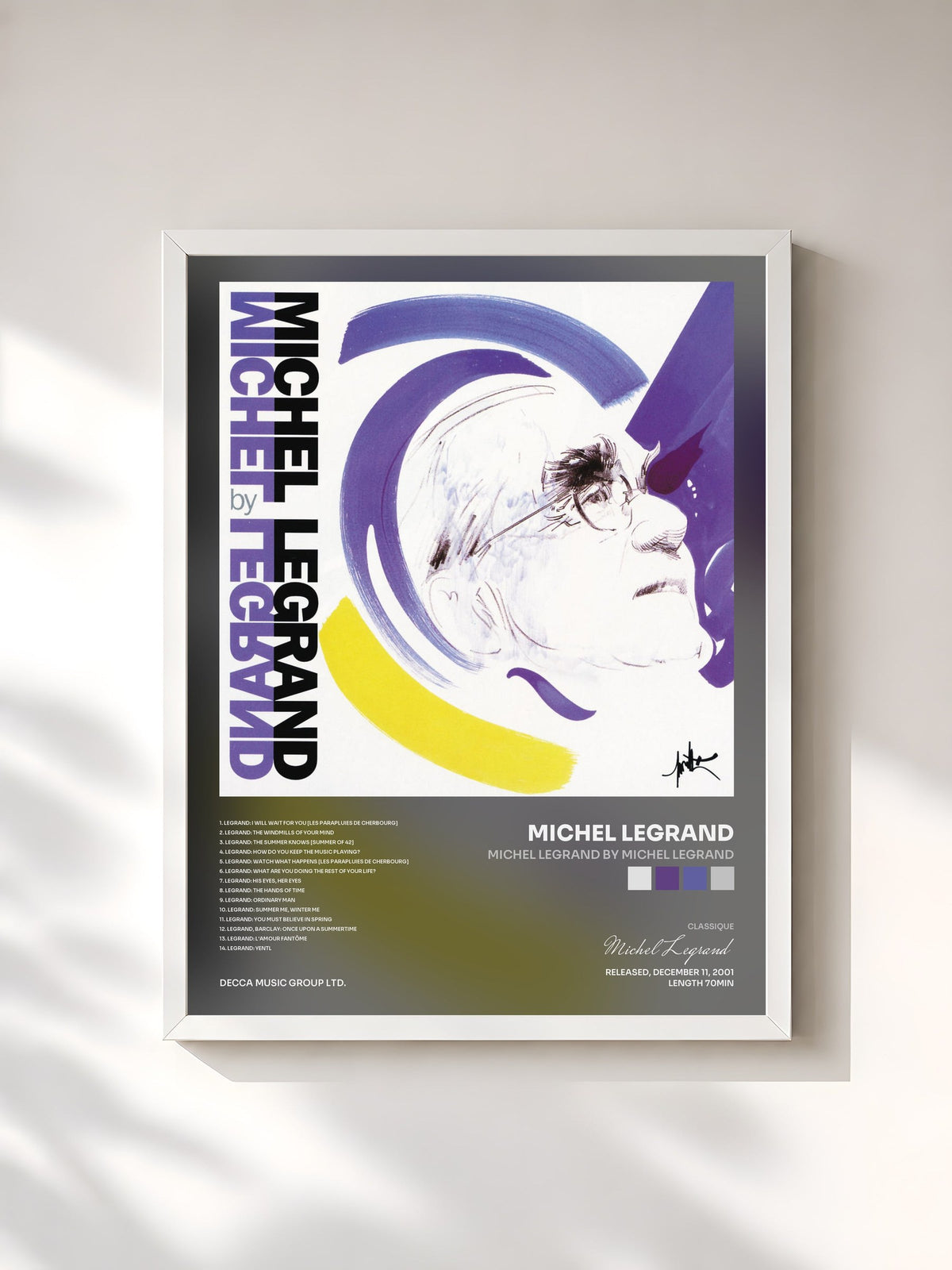 #blanc Tableau de l'album Michel Legrand by Michel Legrand de Michel Legrand, cadre blanc, imprimé et encadré en France