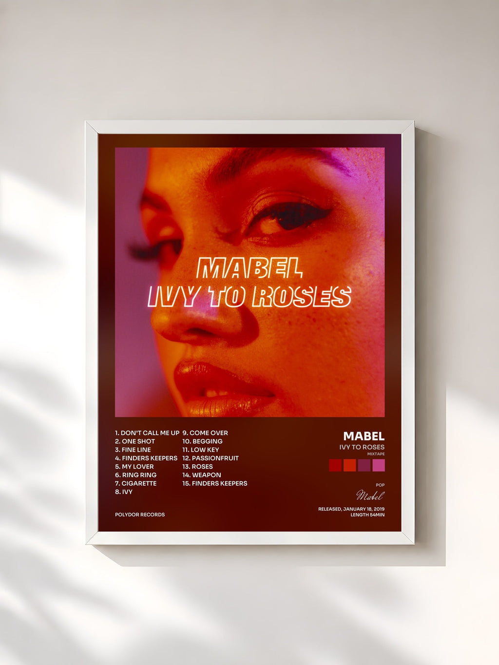 #blanc Tableau de l'album Ivy To Roses (Mixtape) de Mabel, cadre blanc, imprimé et encadré en France