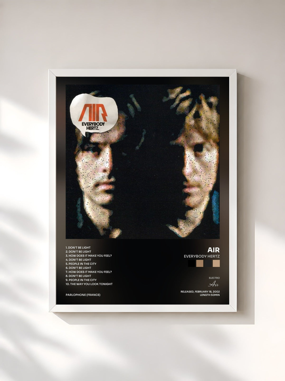 #blanc Tableau de l'album Everybody Hertz de Air, cadre blanc, imprimé et encadré en France