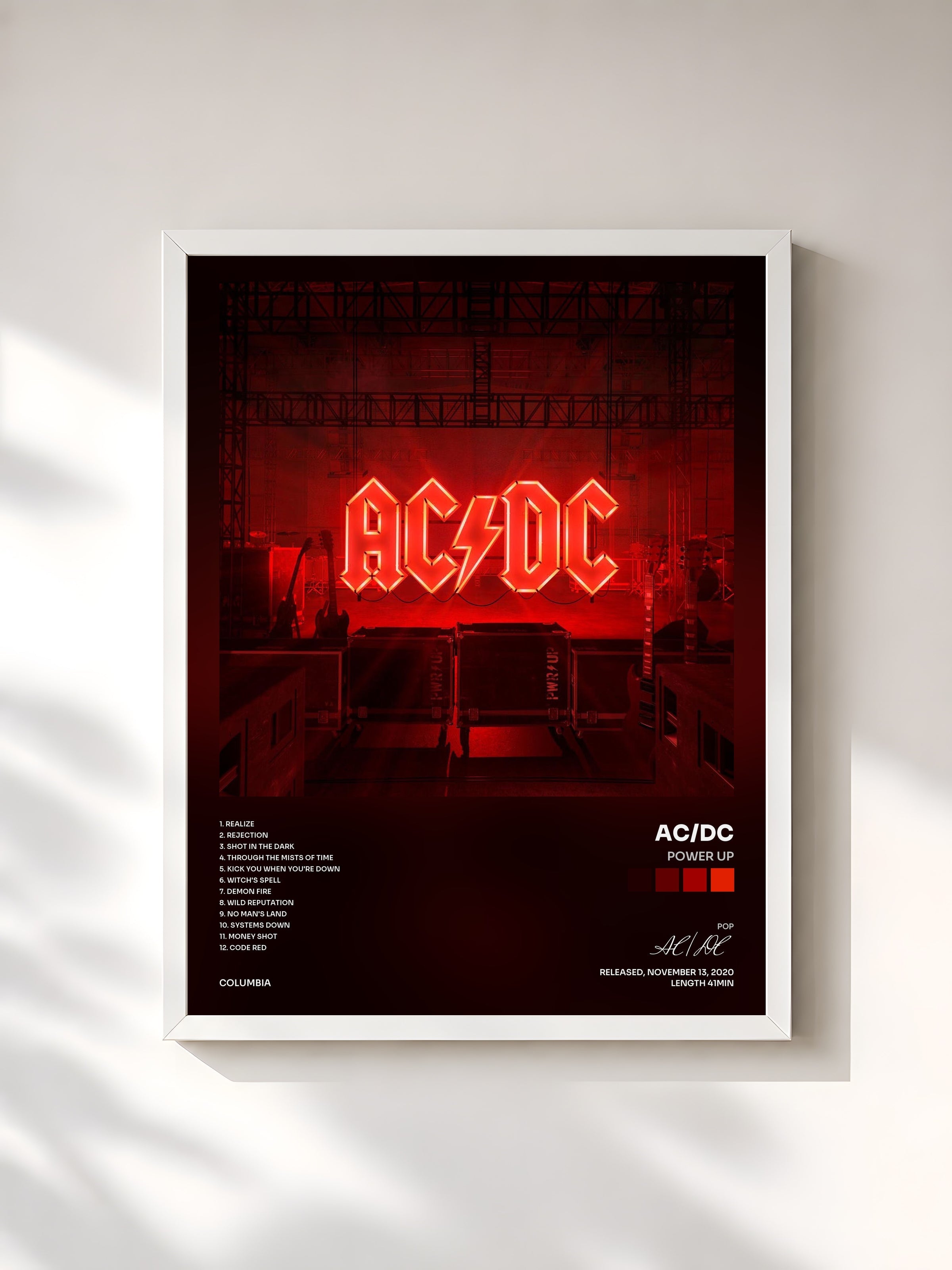 #blanc POWER UP by AC/DC as a framed art print, white frame, printed and framed in France